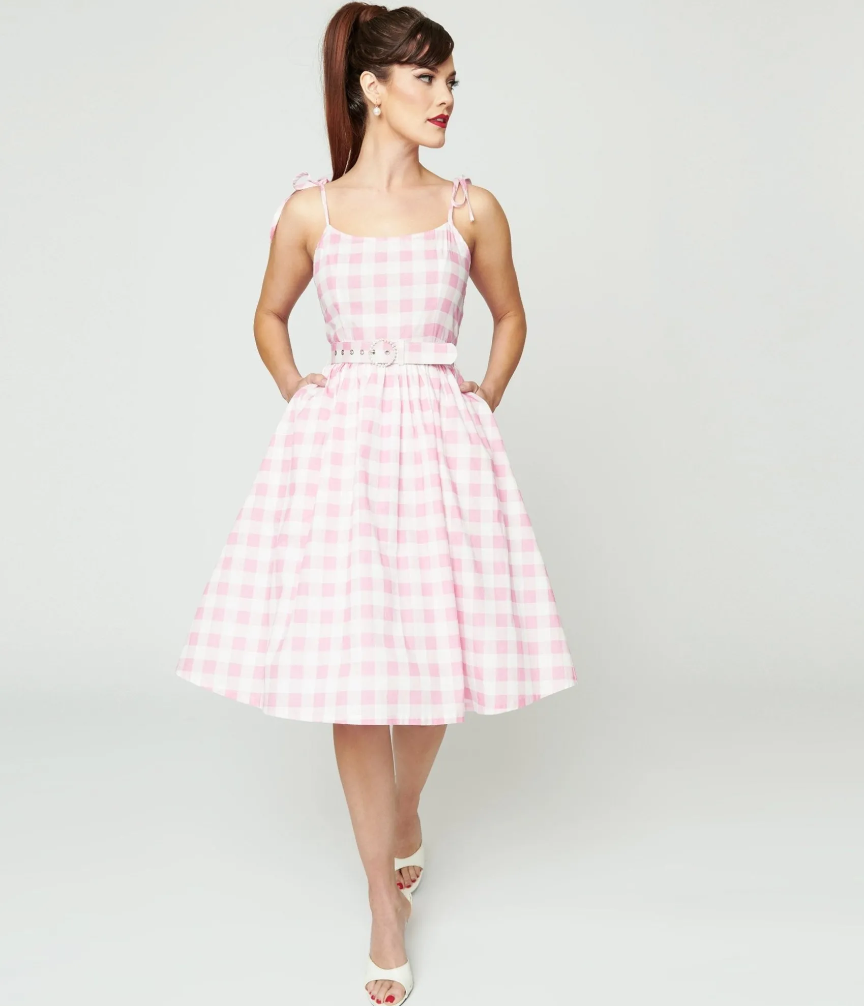 Unique Vintage Pink & White Gingham Bobbie Swing Dress Discount