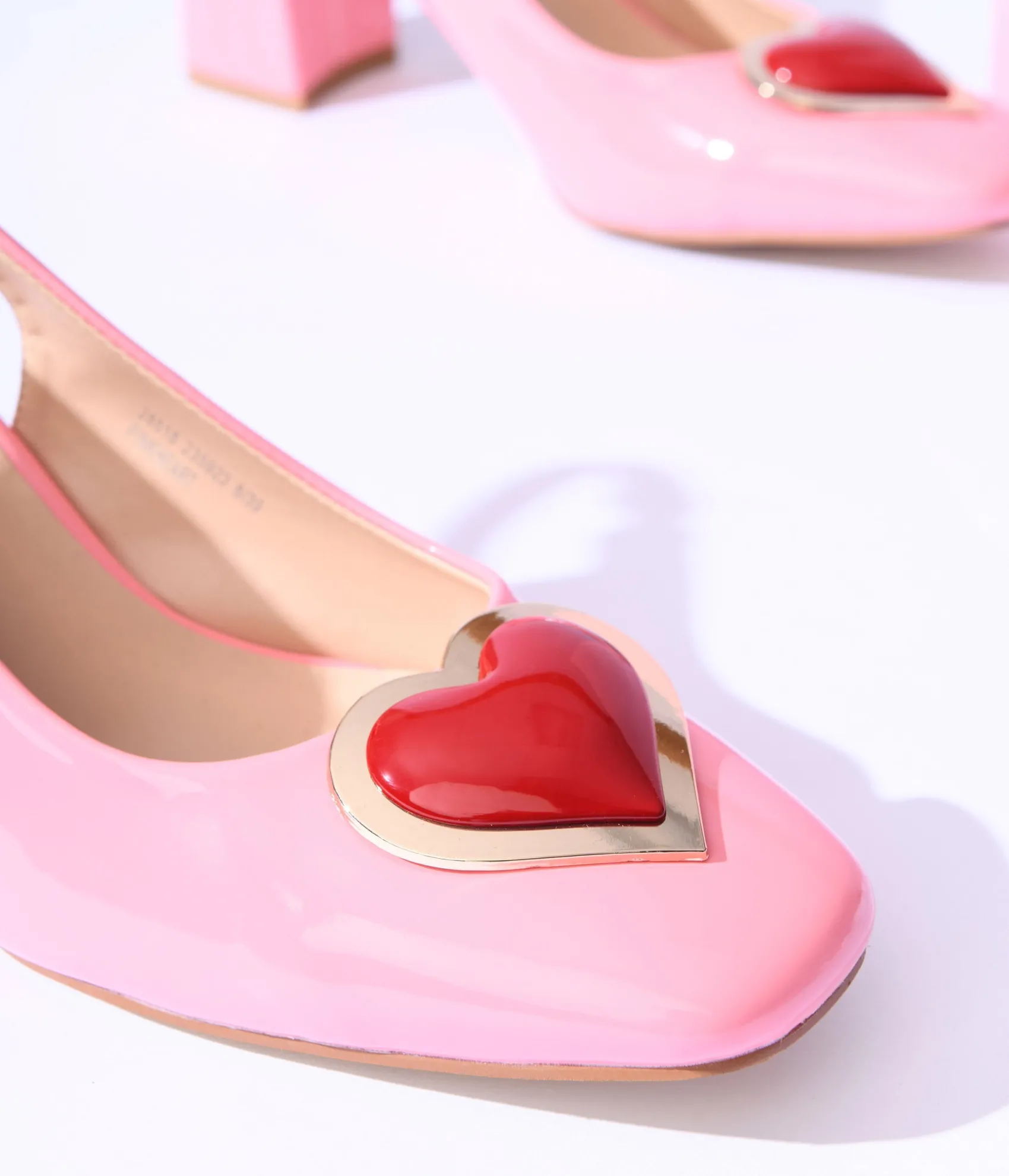 Unique Vintage Pink Heart Leatherette Slingback Heels Flash Sale