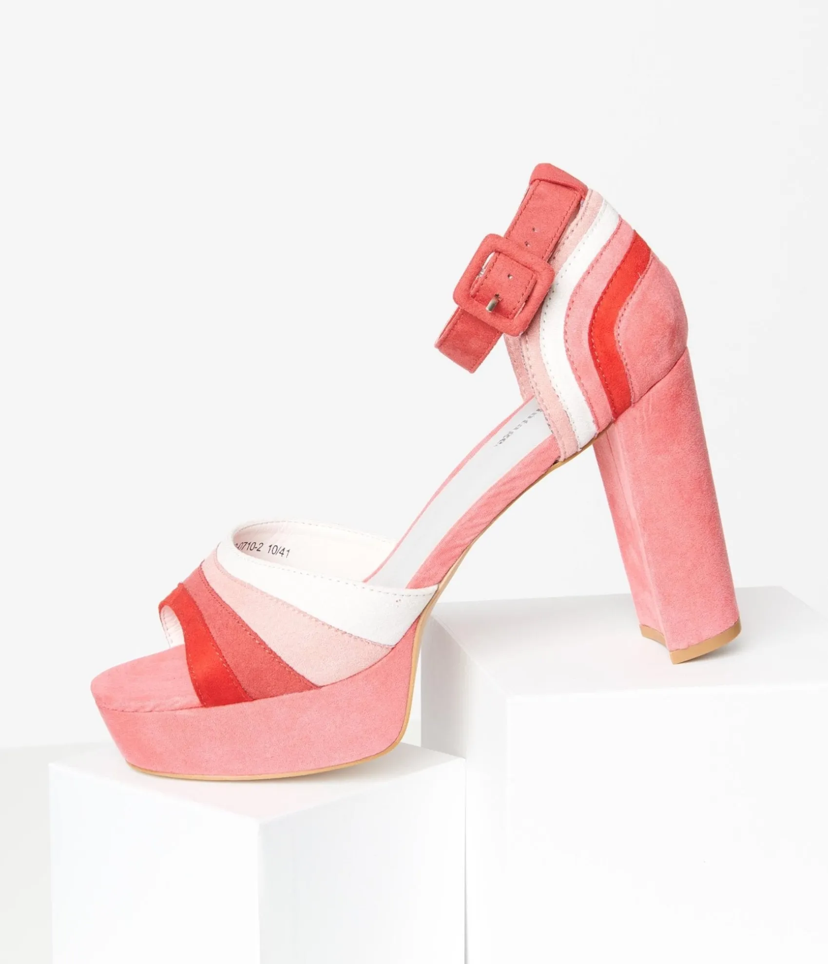 Unique Vintage Pink Suede Peep Toe Platform Heels Online