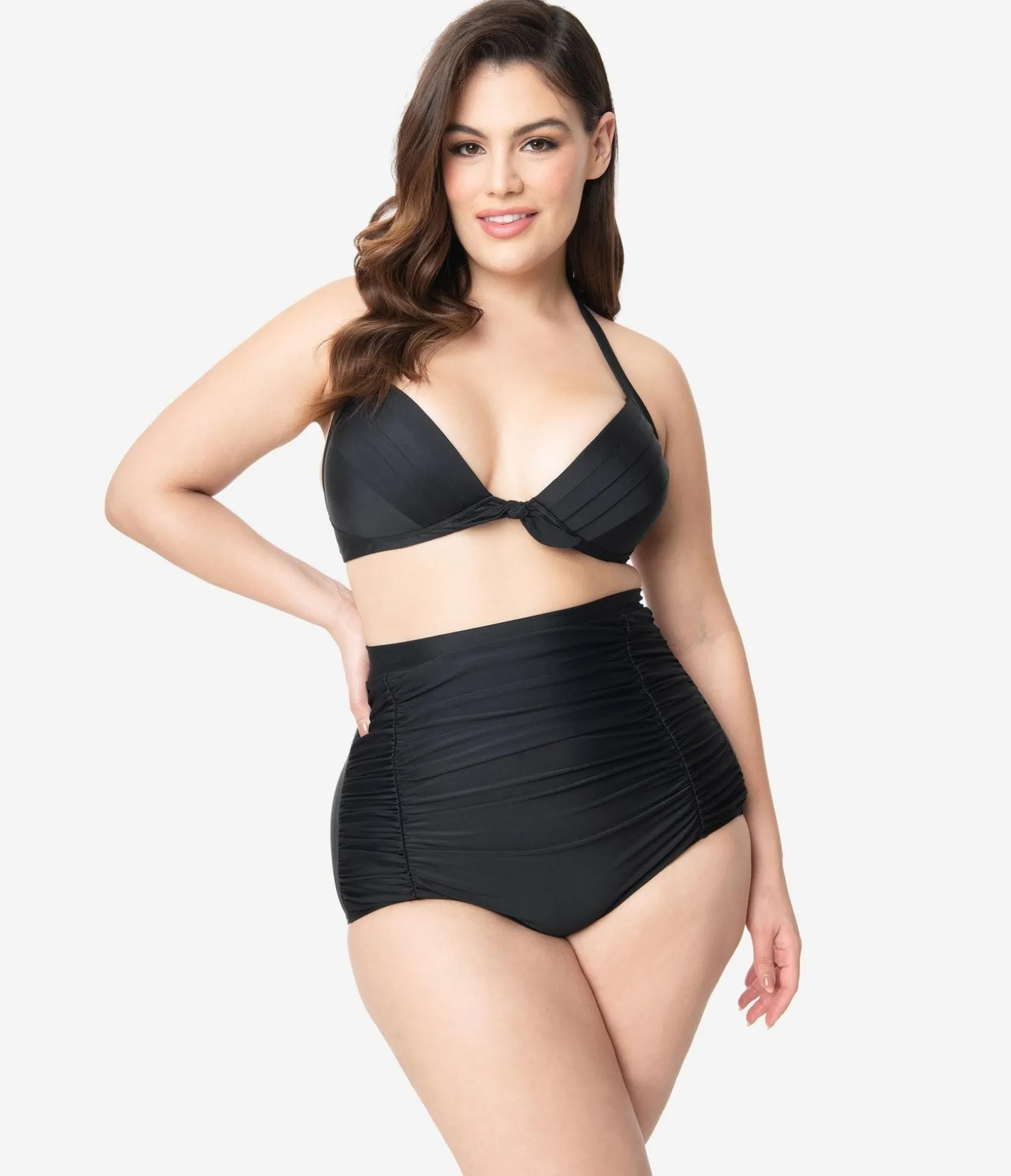 Unique Vintage Plus Size All Black Monroe Bikini Top Discount
