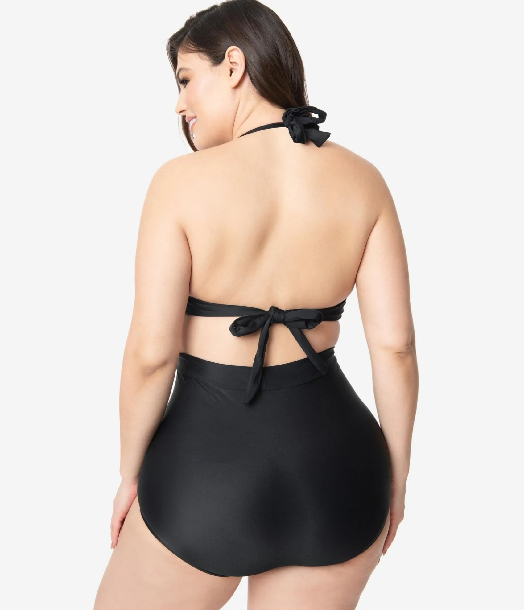 Unique Vintage Plus Size All Black Monroe Bikini Top Discount