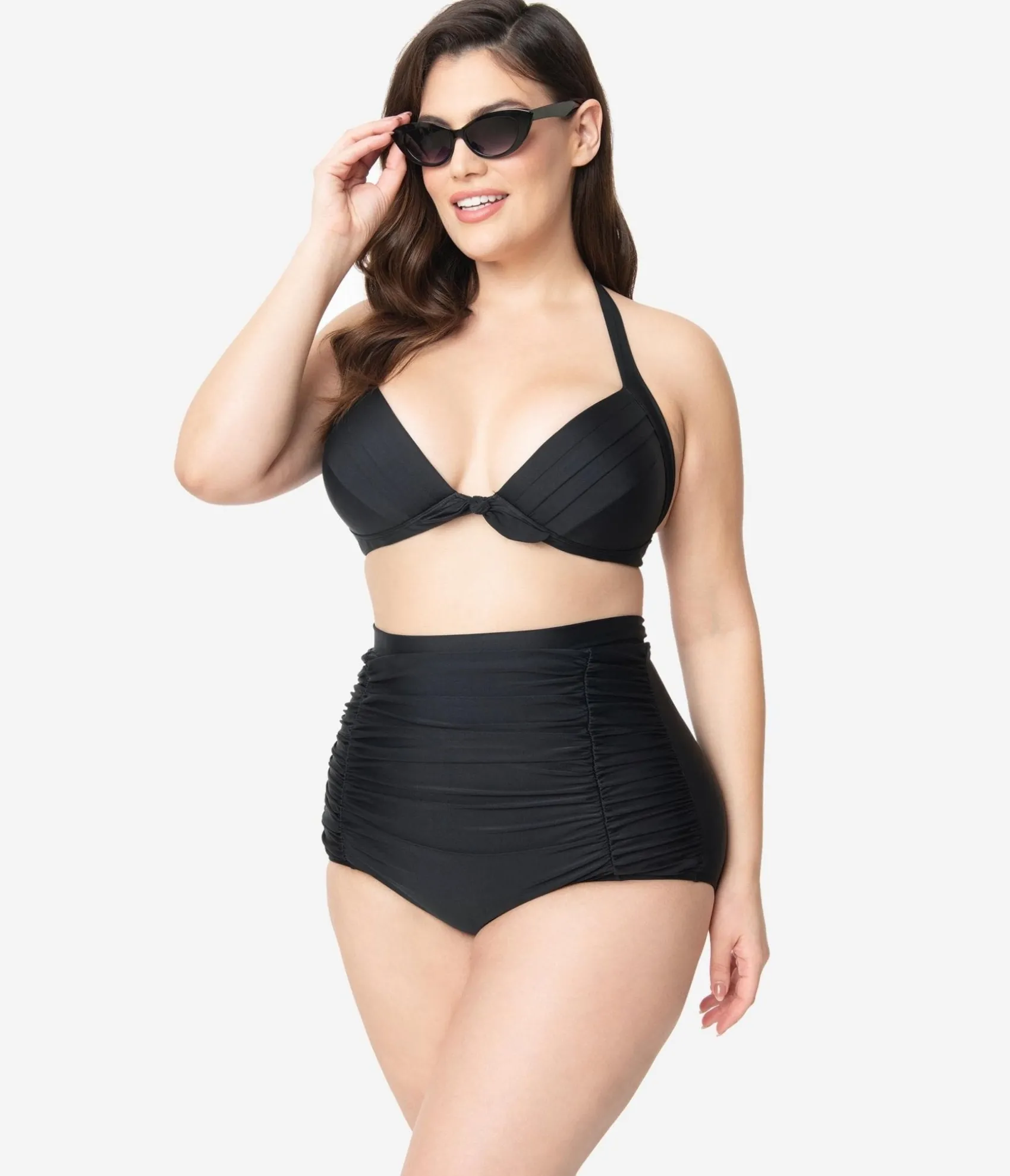 Unique Vintage Plus Size All Black Monroe Bikini Top Discount