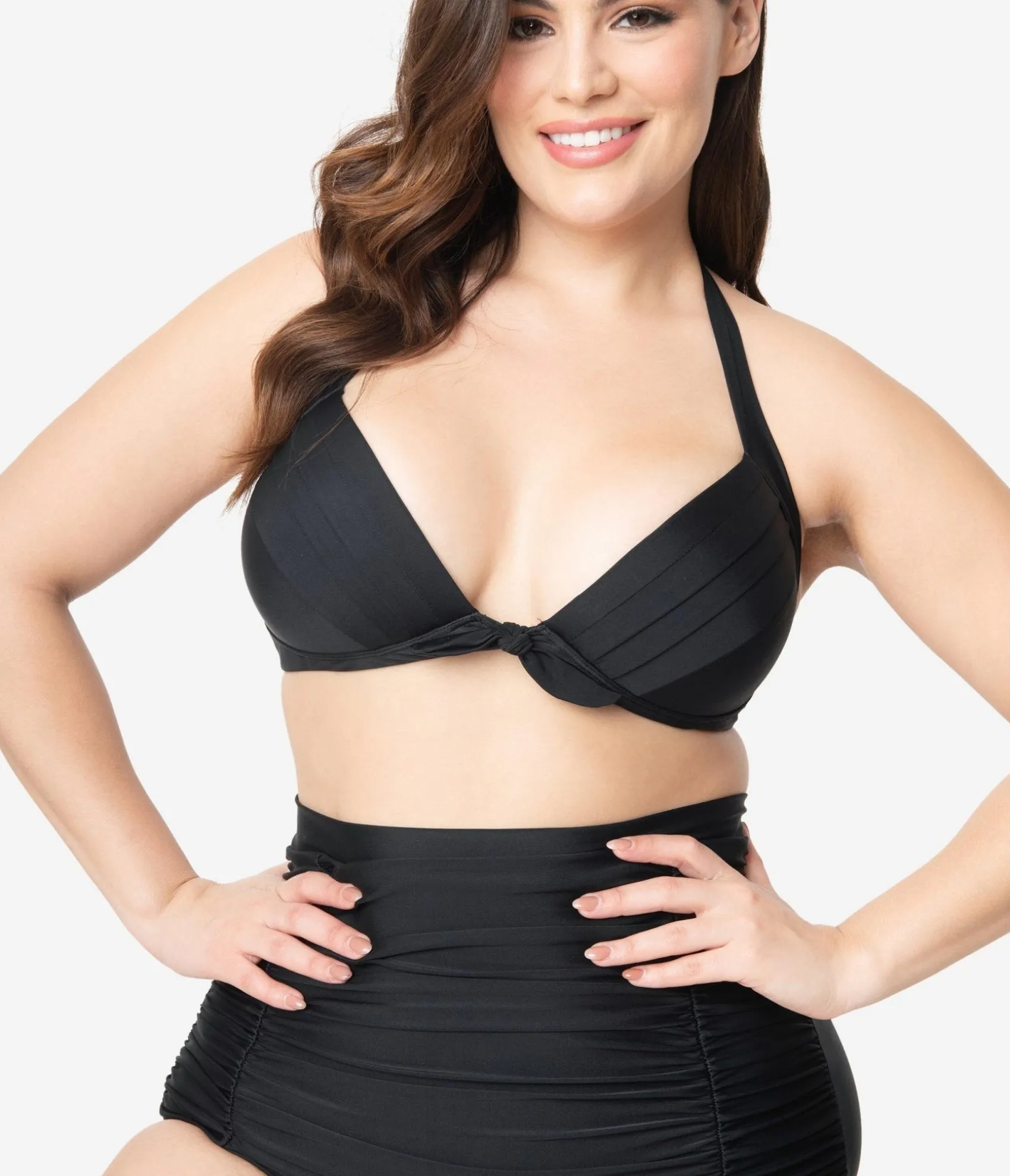 Unique Vintage Plus Size All Black Monroe Bikini Top Discount