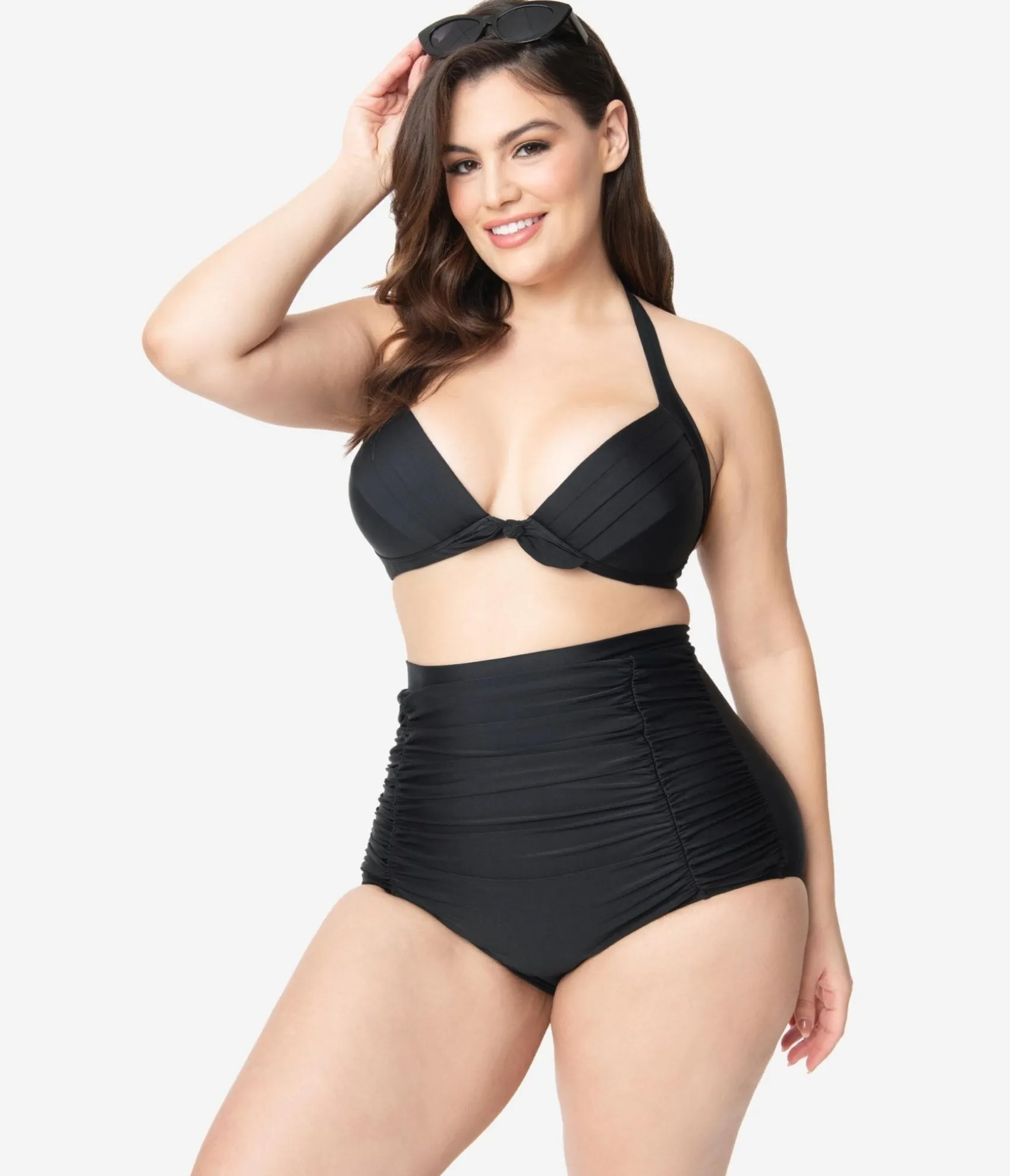 Unique Vintage Plus Size All Black Monroe High Waist Bikini Bottom Cheap