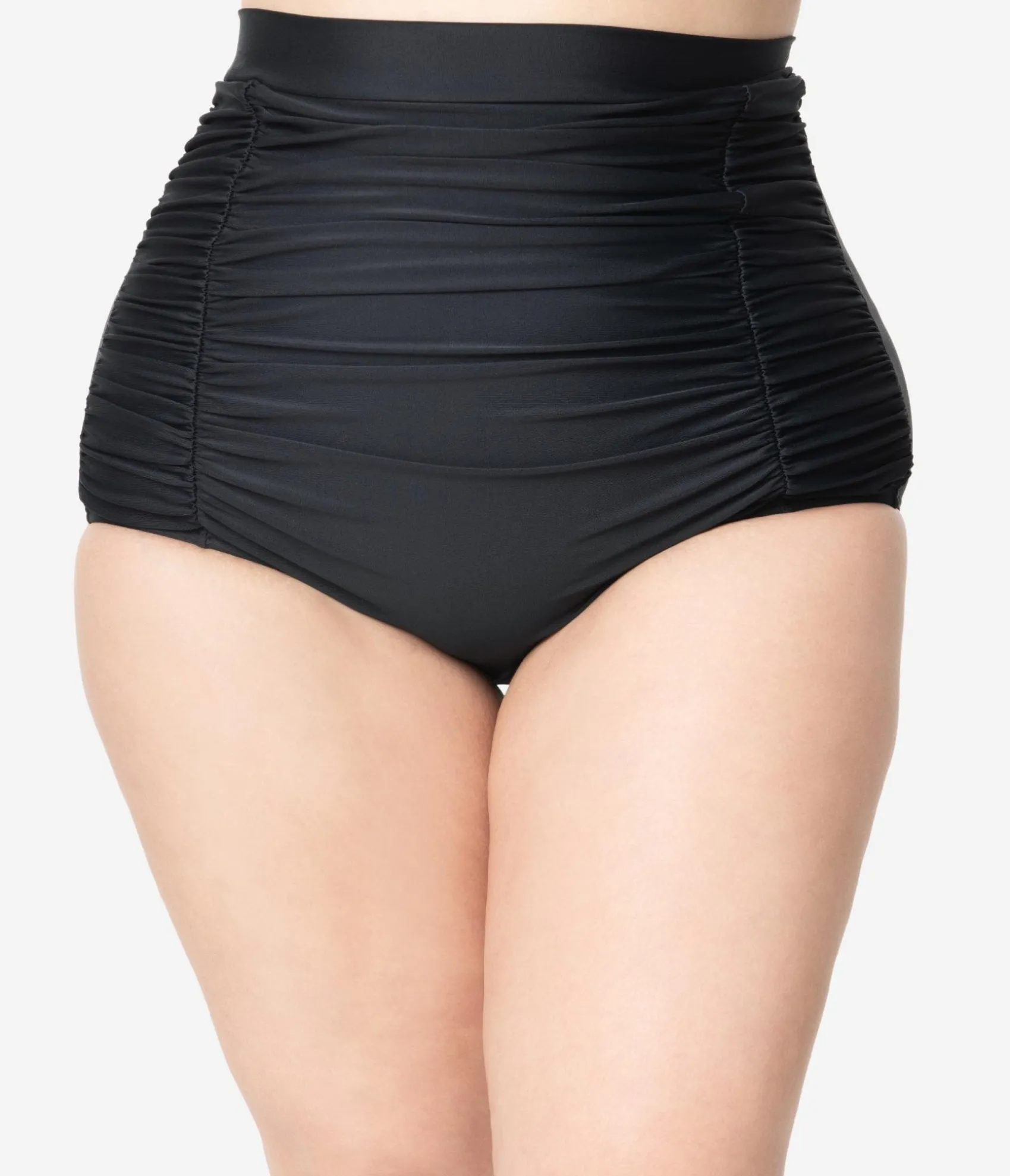 Unique Vintage Plus Size All Black Monroe High Waist Bikini Bottom Cheap