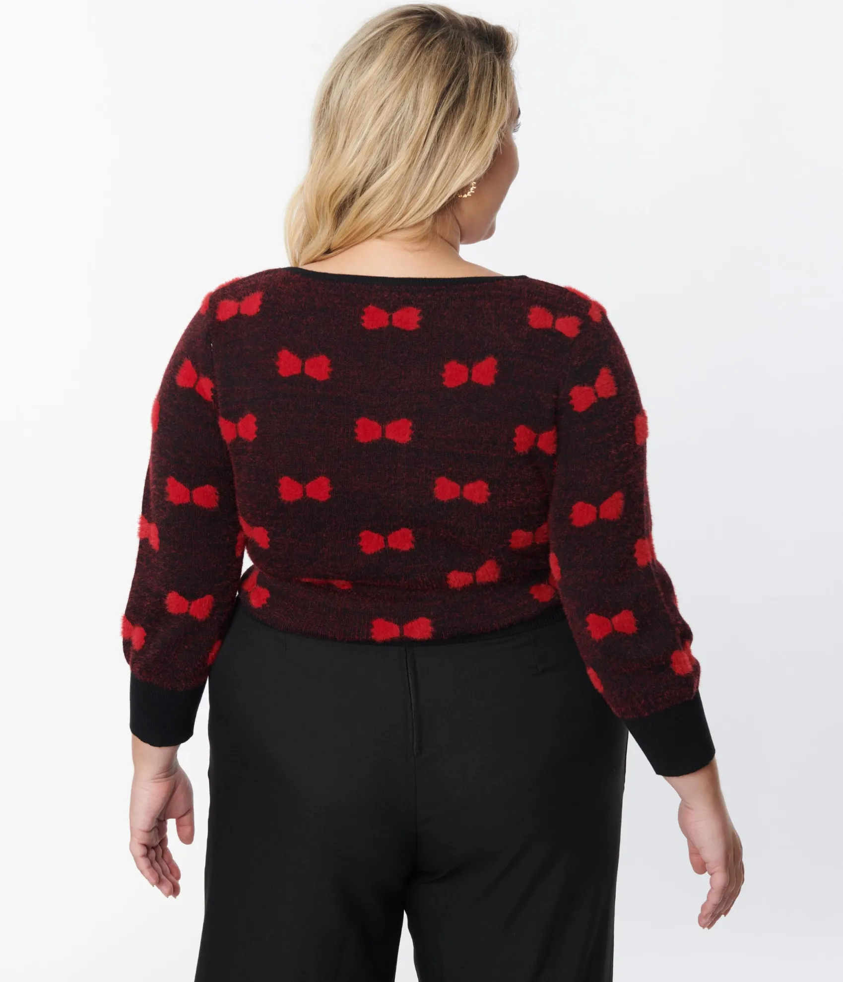 Unique Vintage Plus Size Black & Red Bows Dandy Cardigan Online