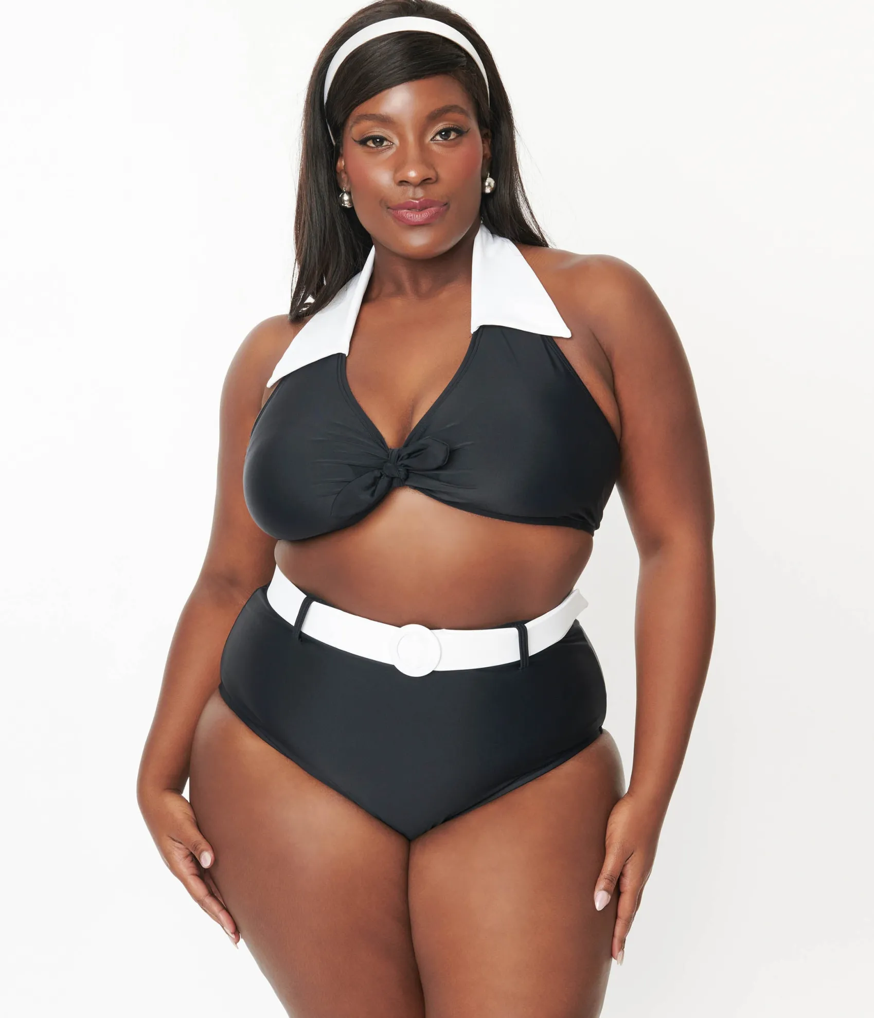 Unique Vintage Plus Size Black & White Belted Swim Bottoms Shop