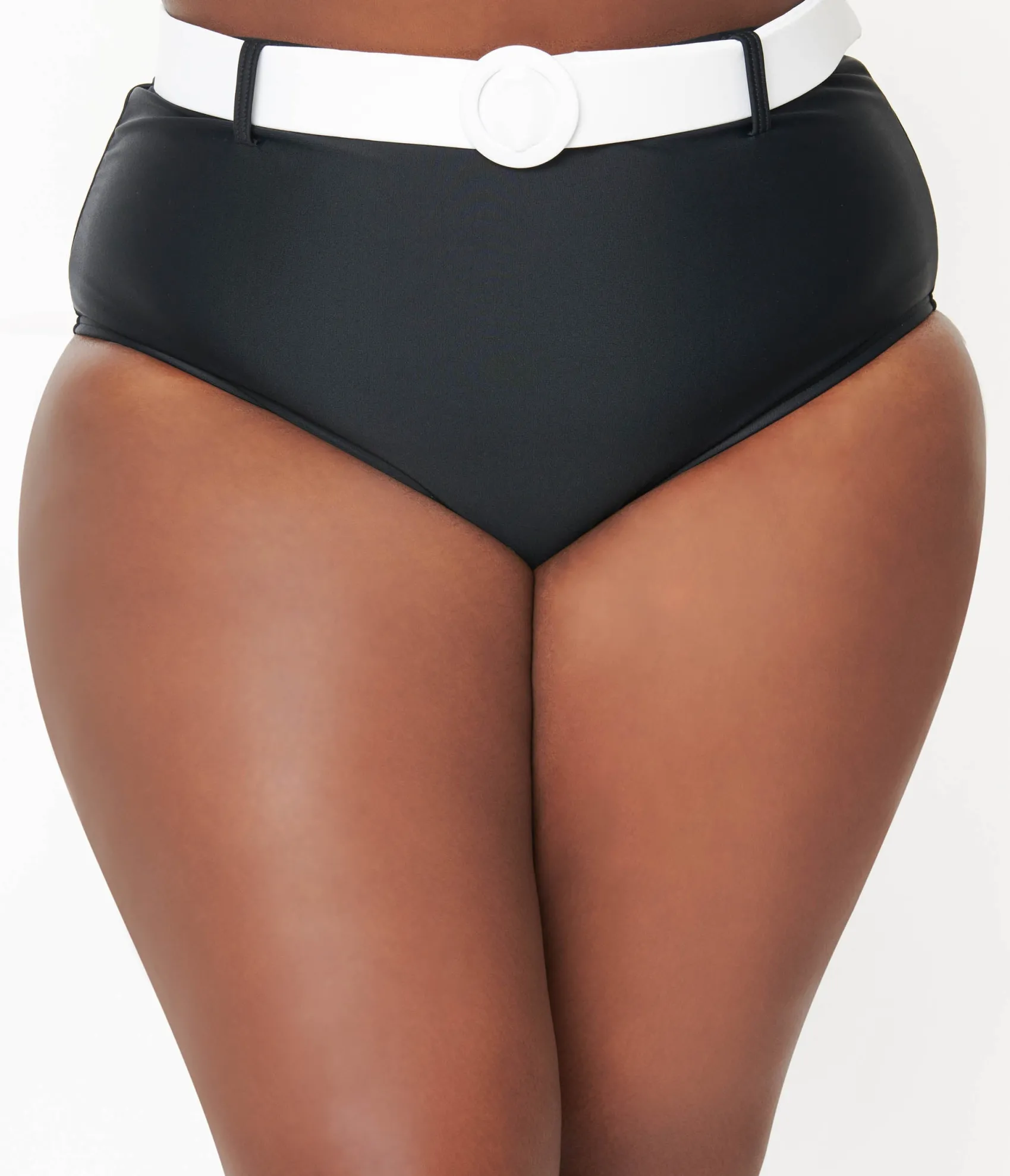 Unique Vintage Plus Size Black & White Belted Swim Bottoms Shop