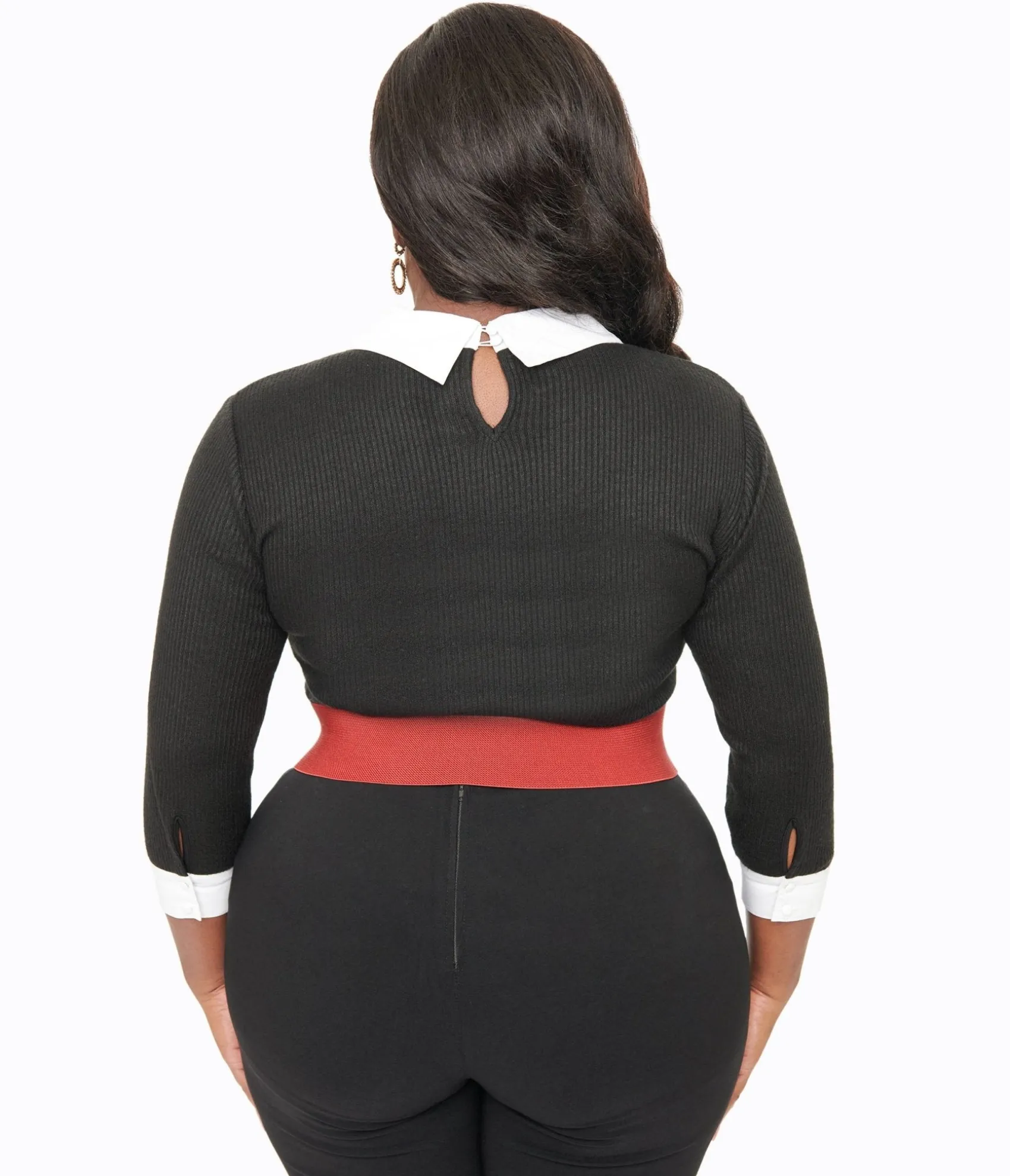 Unique Vintage Plus Size Black & White Candy Cane Print Contrast Sabrina Sweater Cheap