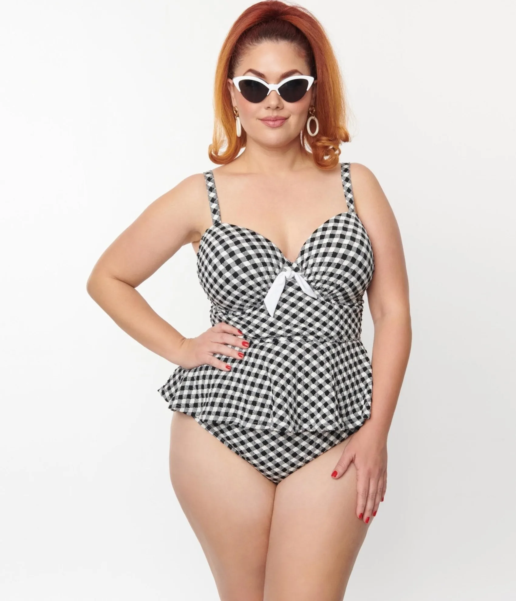 Unique Vintage Plus Size Black & White Gingham Daphne Swim Bottoms Discount