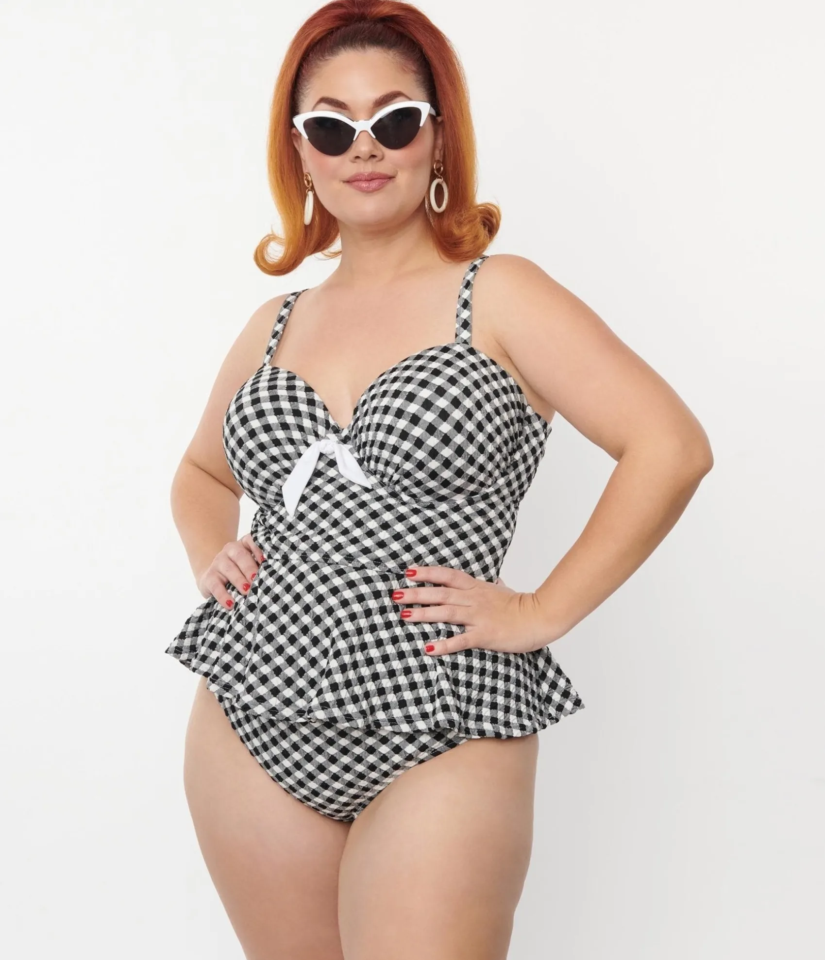 Unique Vintage Plus Size Black & White Gingham Daphne Swim Bottoms Discount