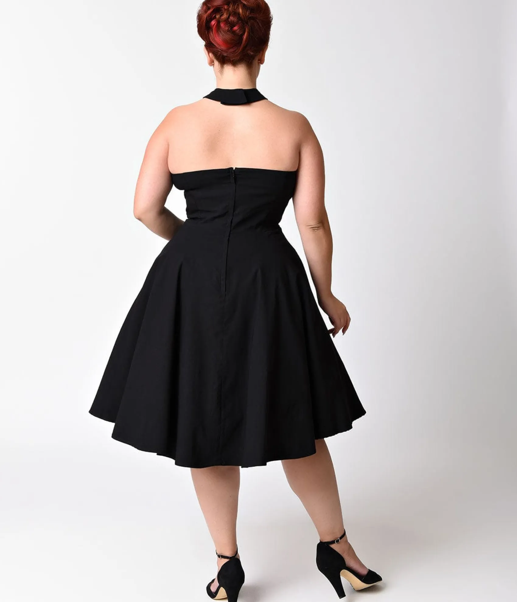 Unique Vintage Plus Size Black Criss Cross Halter Rita Flare Dress Cheap
