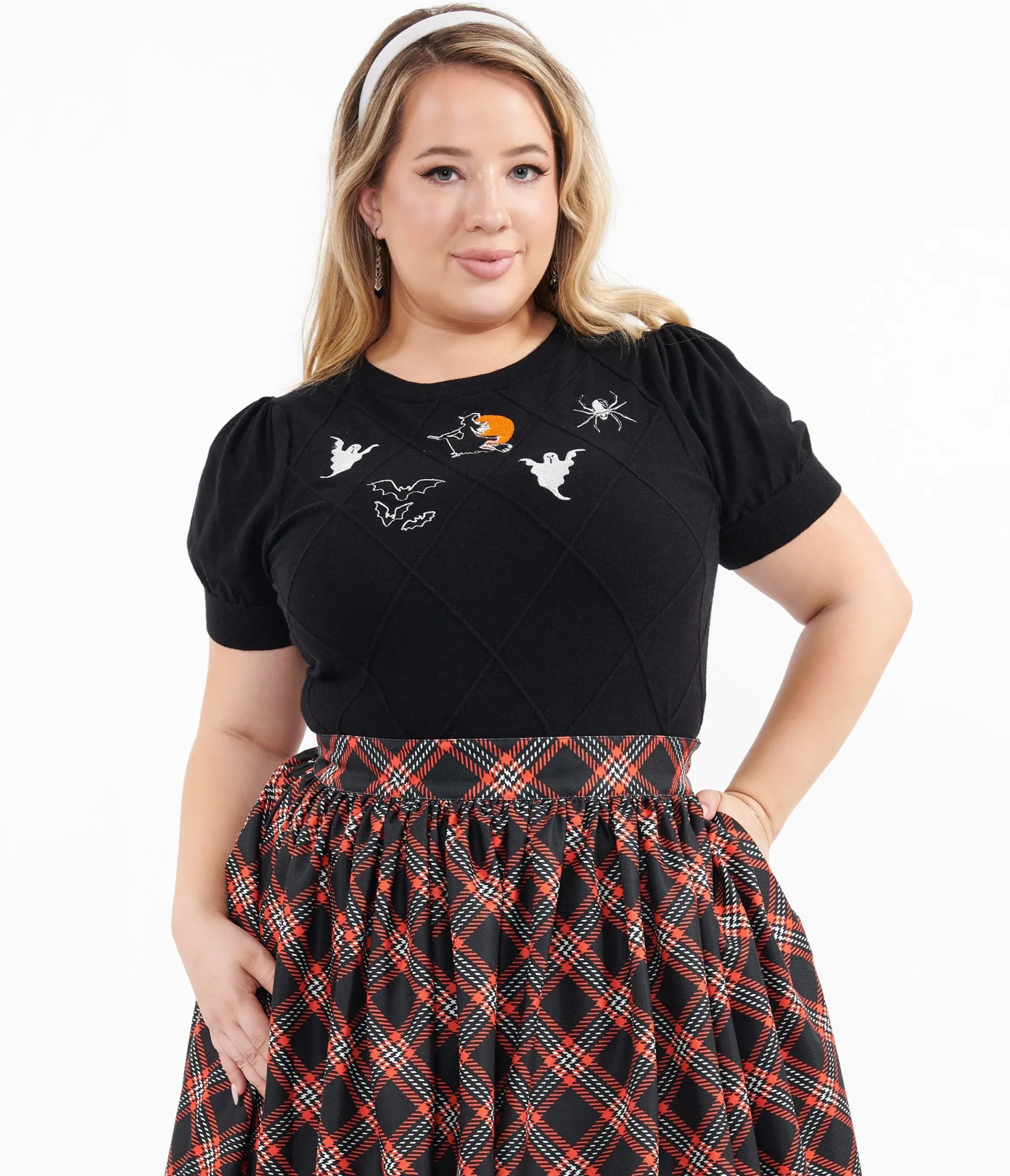 Unique Vintage Plus Size Black Halloween Embroidered Sweater Shop