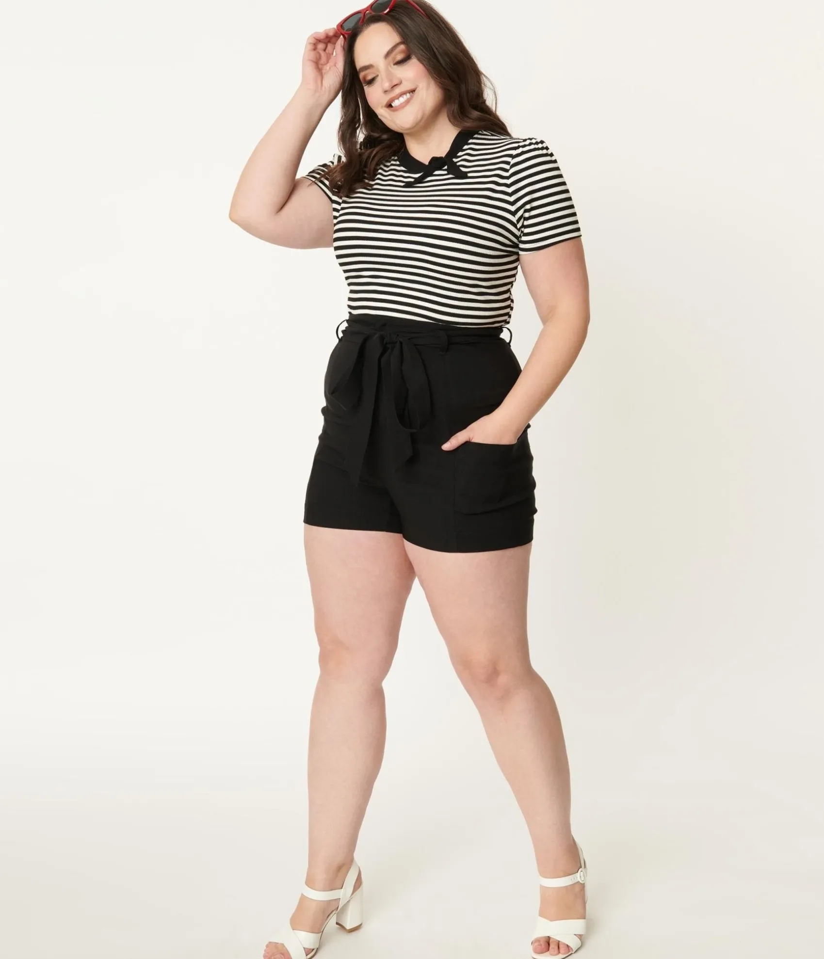 Unique Vintage Plus Size Black High Waist Tied & True Shorts Shop