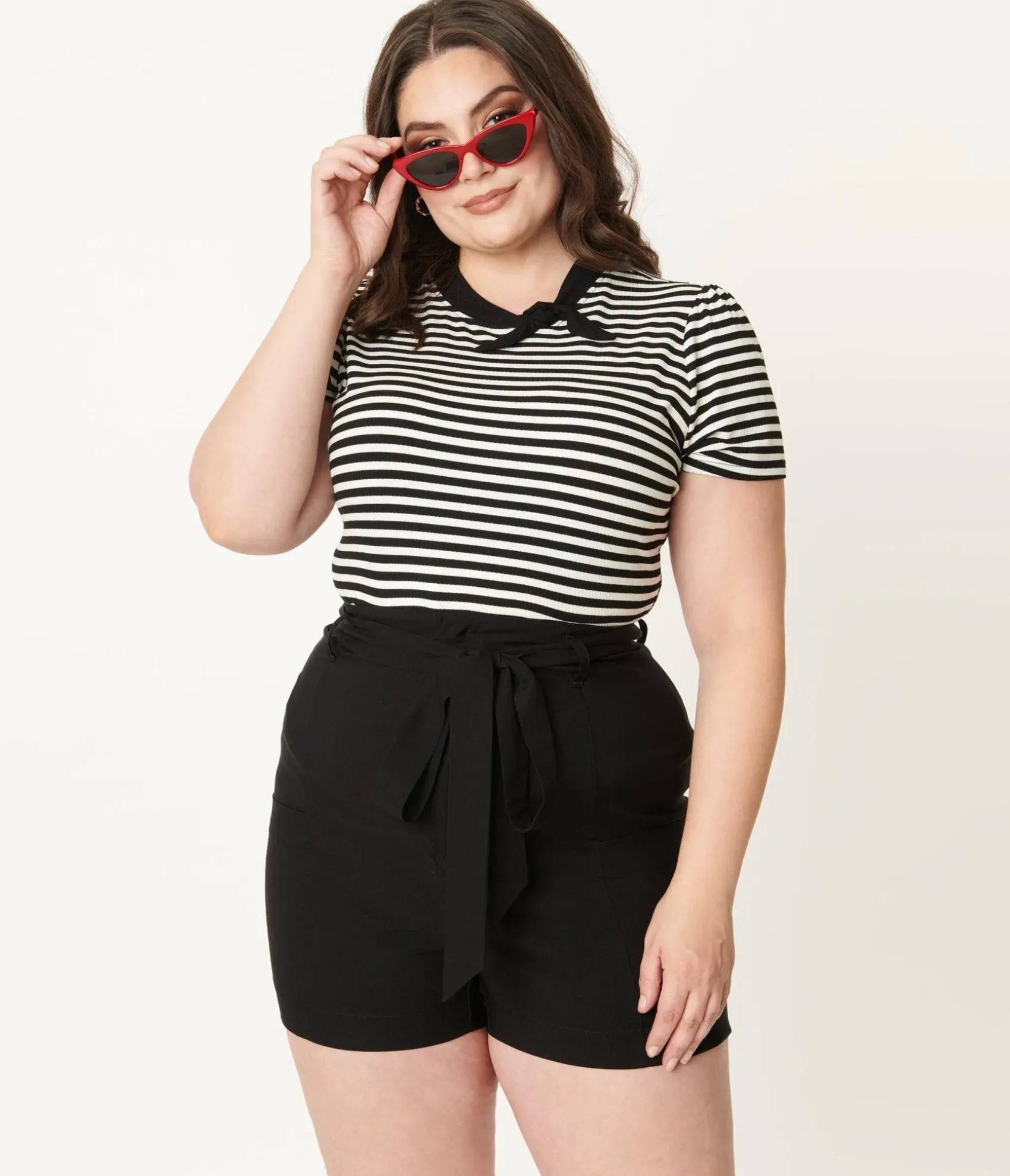 Unique Vintage Plus Size Black High Waist Tied & True Shorts Shop