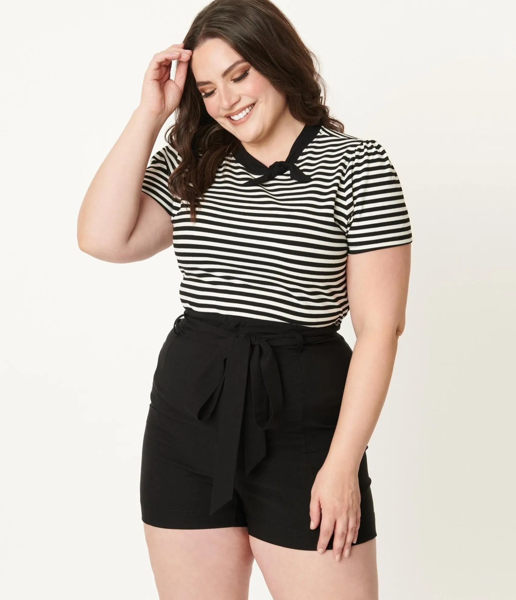 Unique Vintage Plus Size Black High Waist Tied & True Shorts Shop