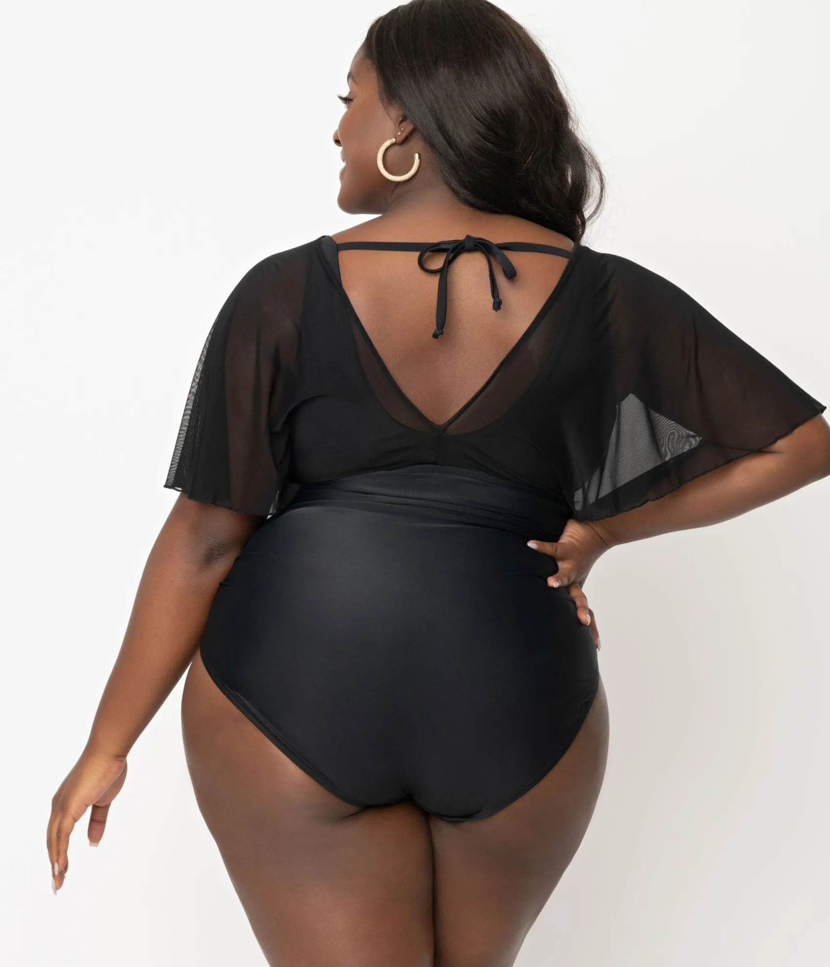 Unique Vintage Plus Size Black Mesh Sleeved Torrey Swimsuit Discount