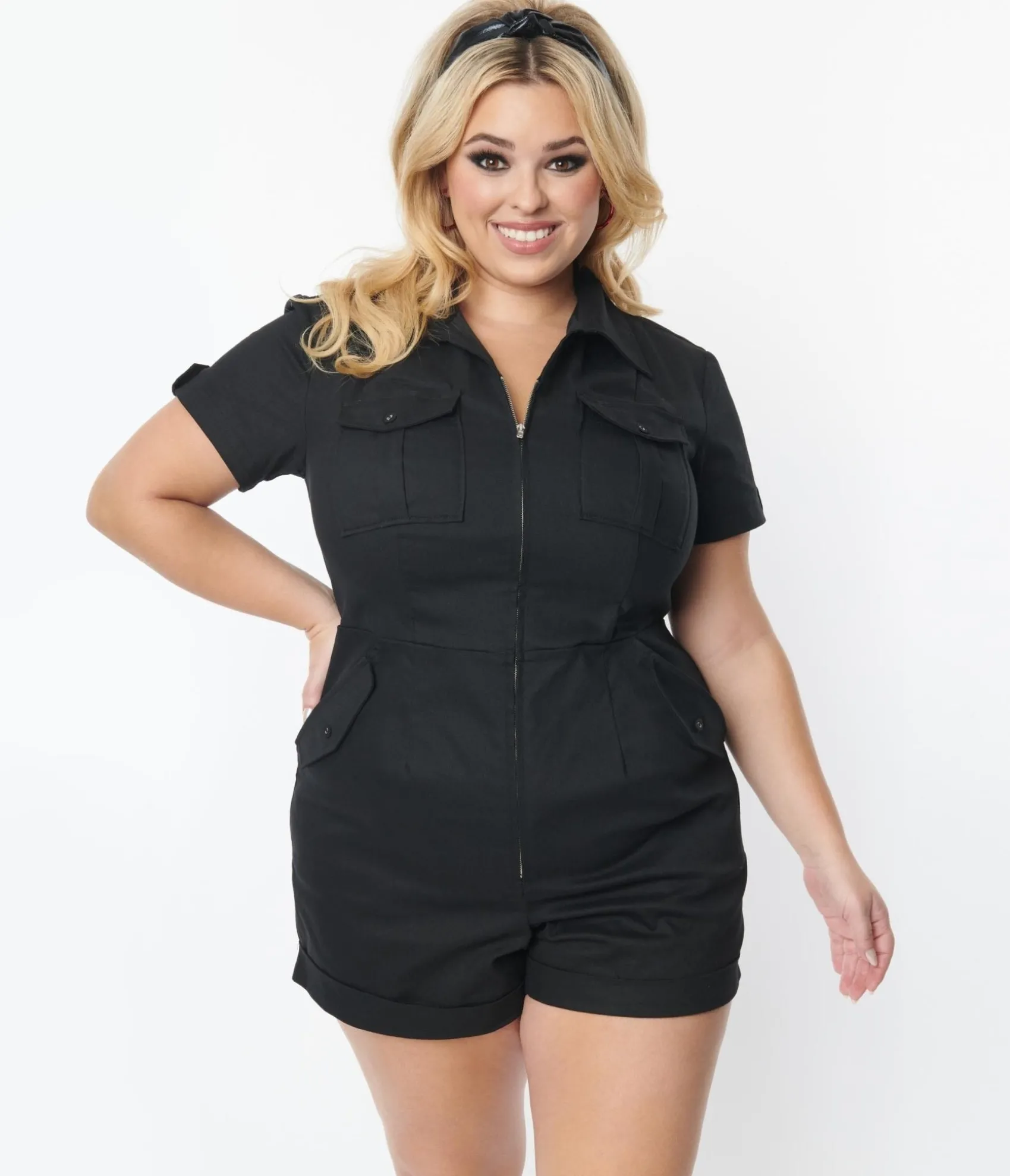Unique Vintage Plus Size Black Mia Romper Flash Sale