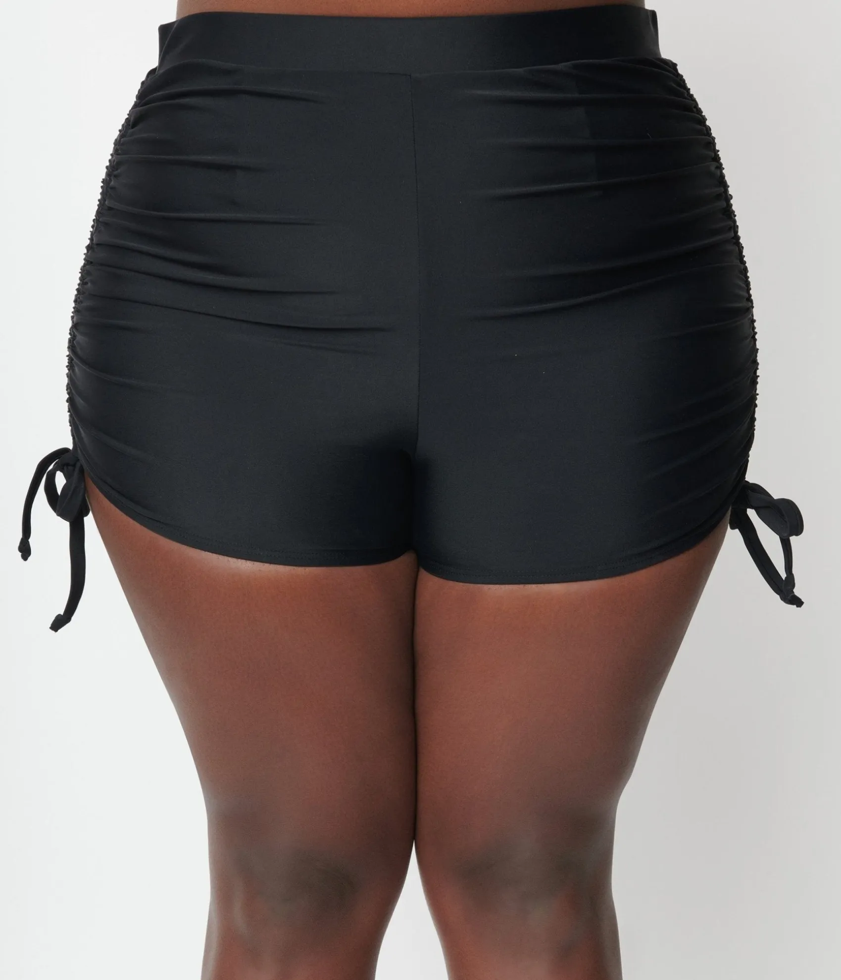 Unique Vintage Plus Size Black Pull Tie Swim Shorts Sale