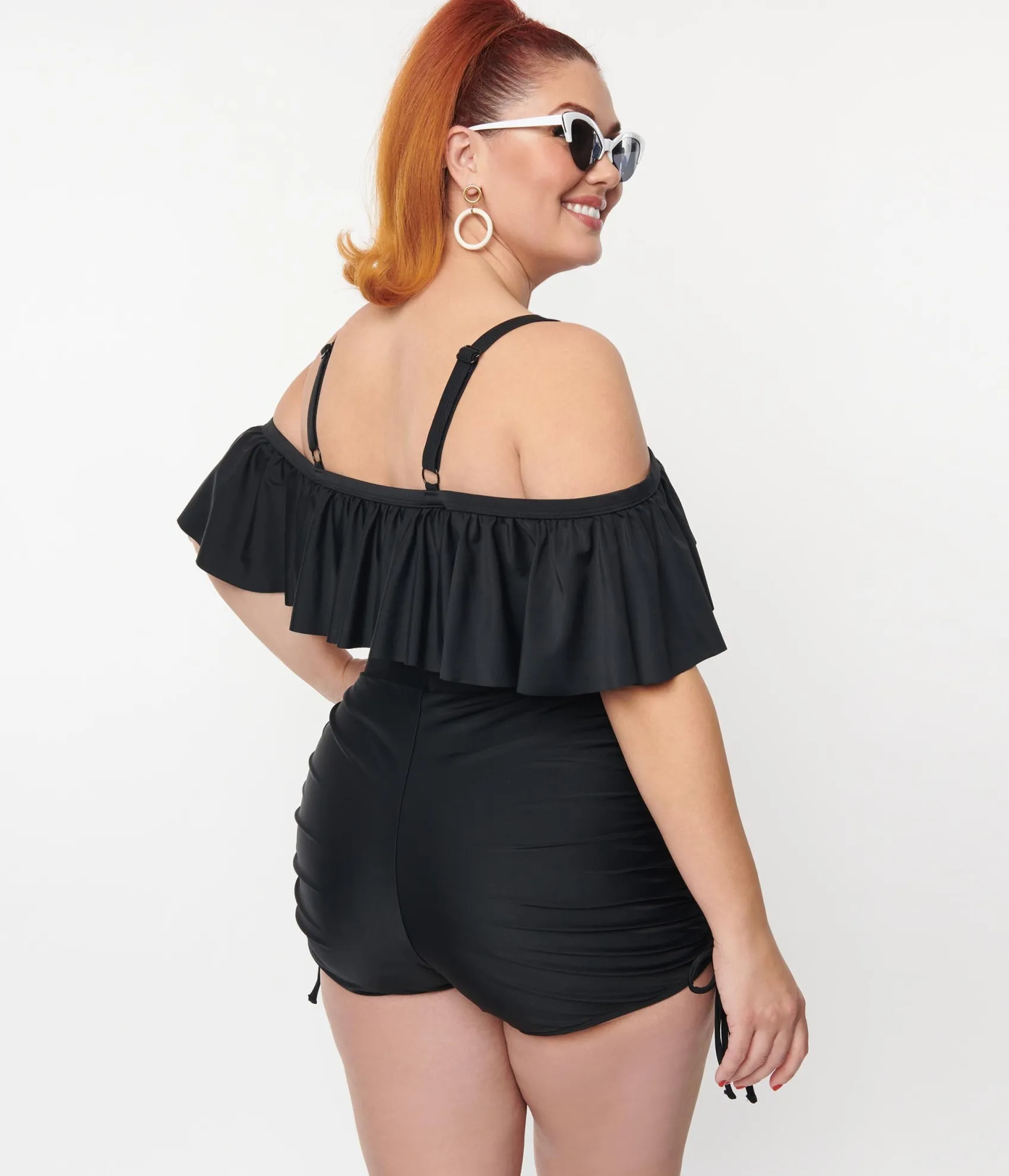Unique Vintage Plus Size Black Ruffled Swim Top Shop