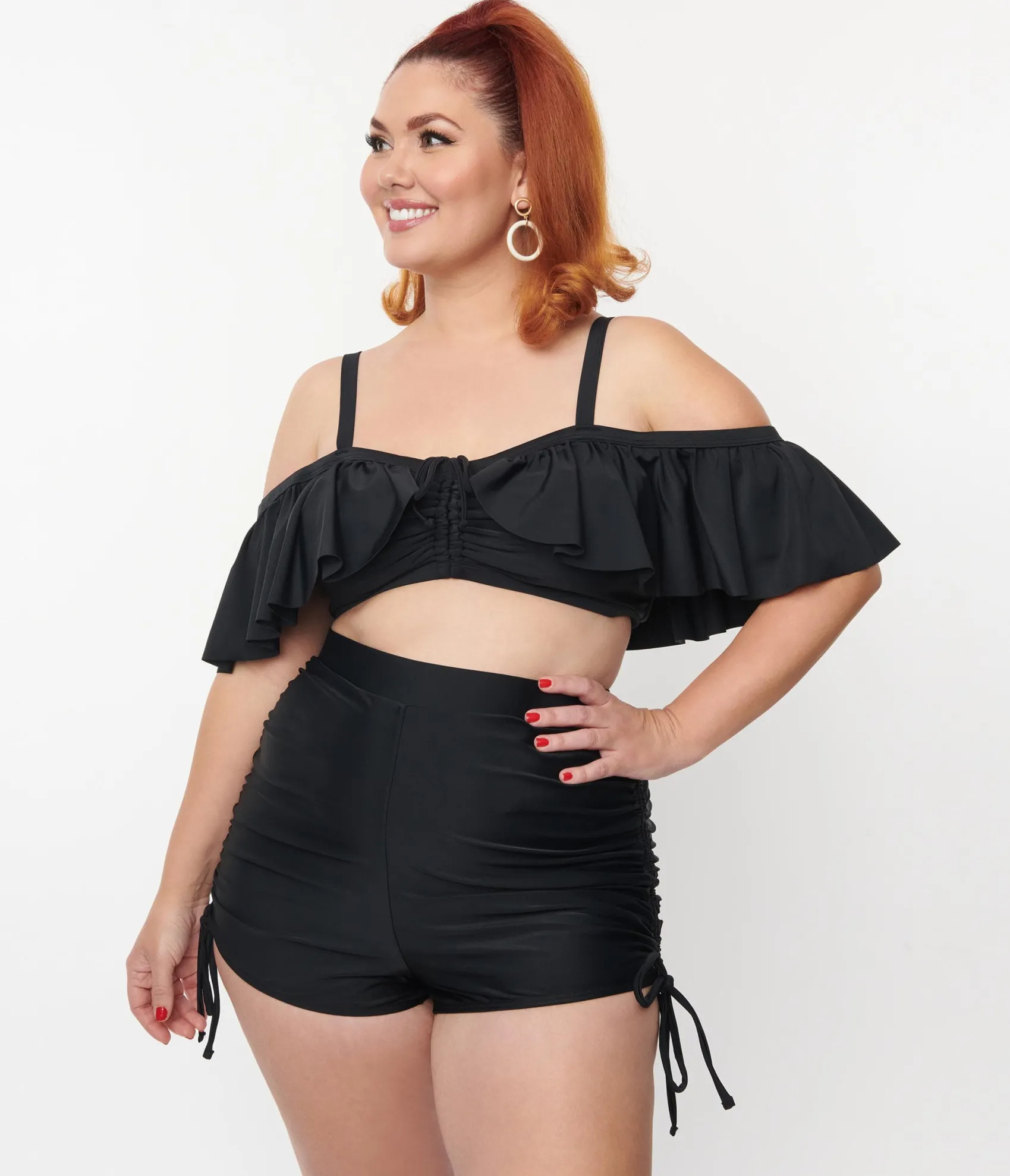 Unique Vintage Plus Size Black Ruffled Swim Top Shop