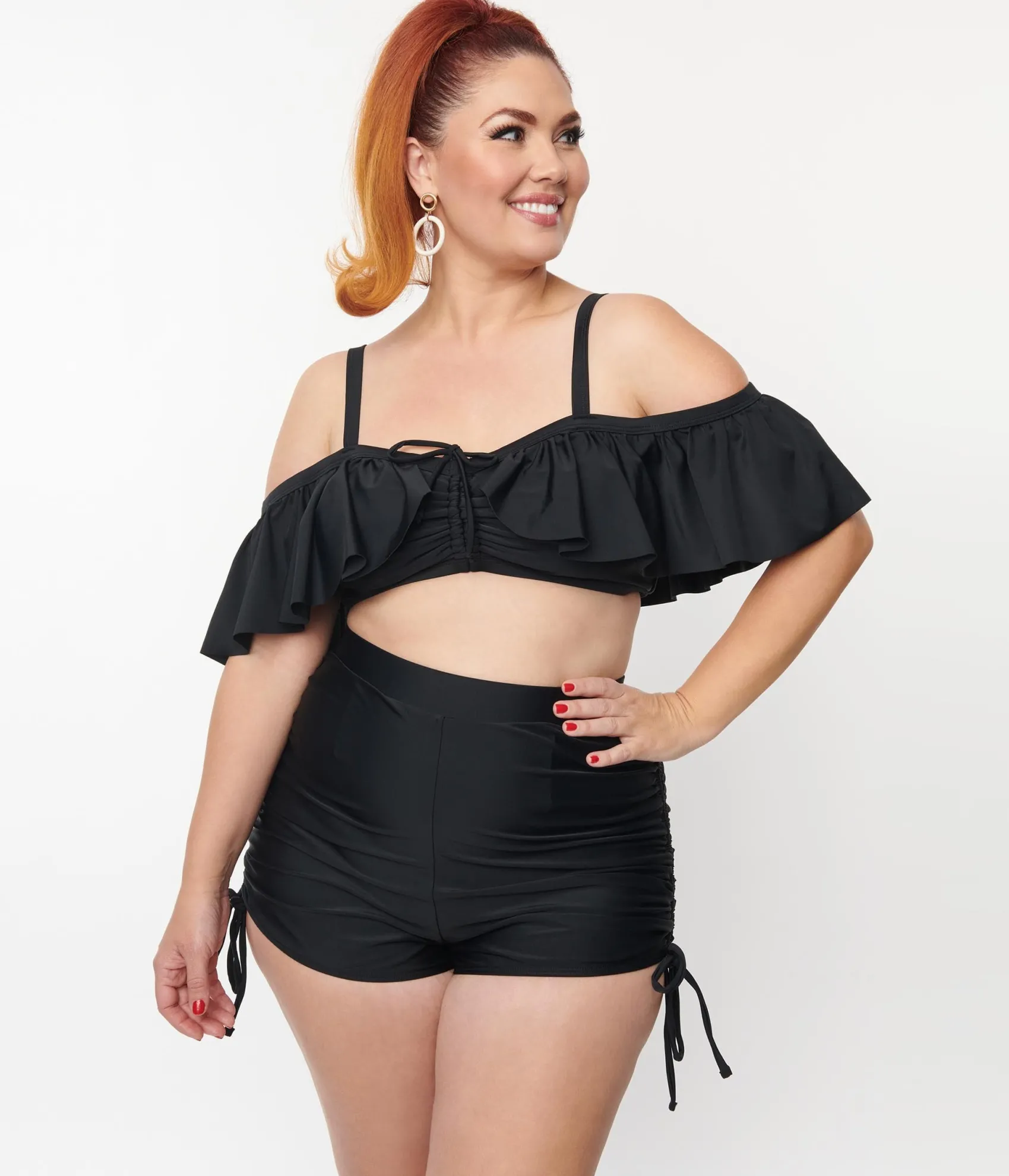 Unique Vintage Plus Size Black Ruffled Swim Top Shop