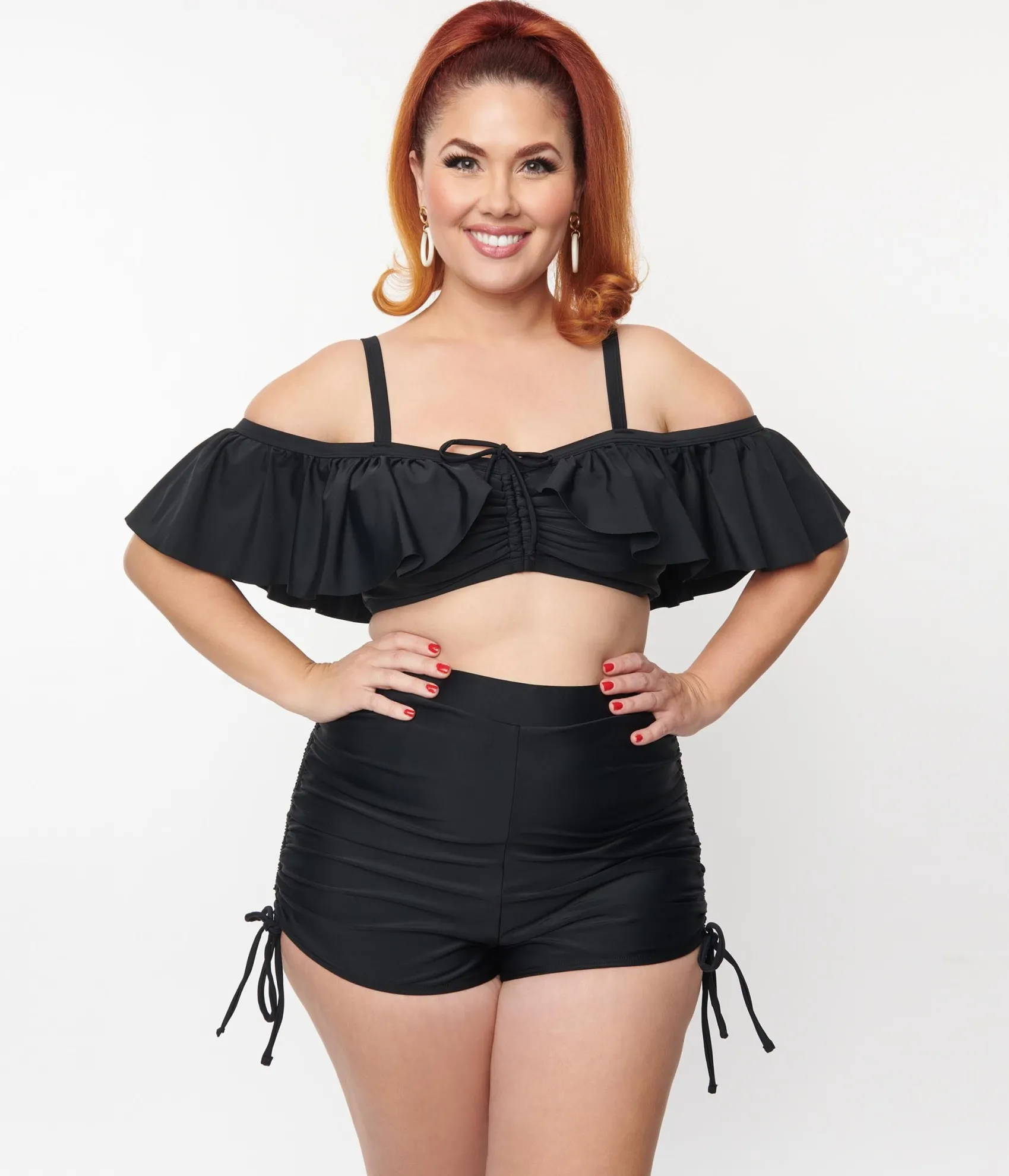 Unique Vintage Plus Size Black Ruffled Swim Top Shop