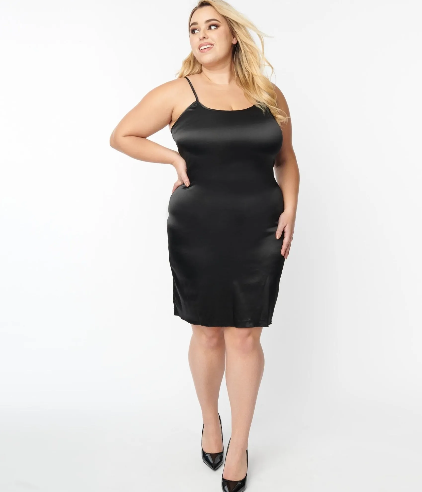 Unique Vintage Plus Size Black Satin Long Slip Outlet