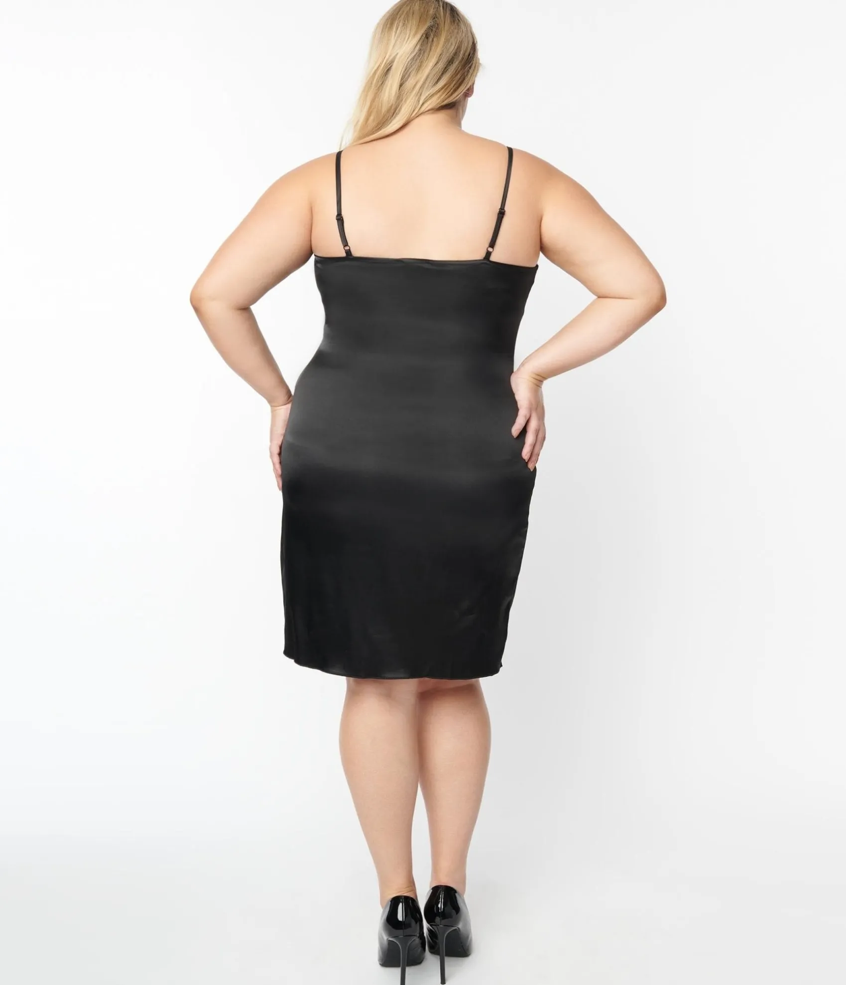 Unique Vintage Plus Size Black Satin Long Slip Outlet