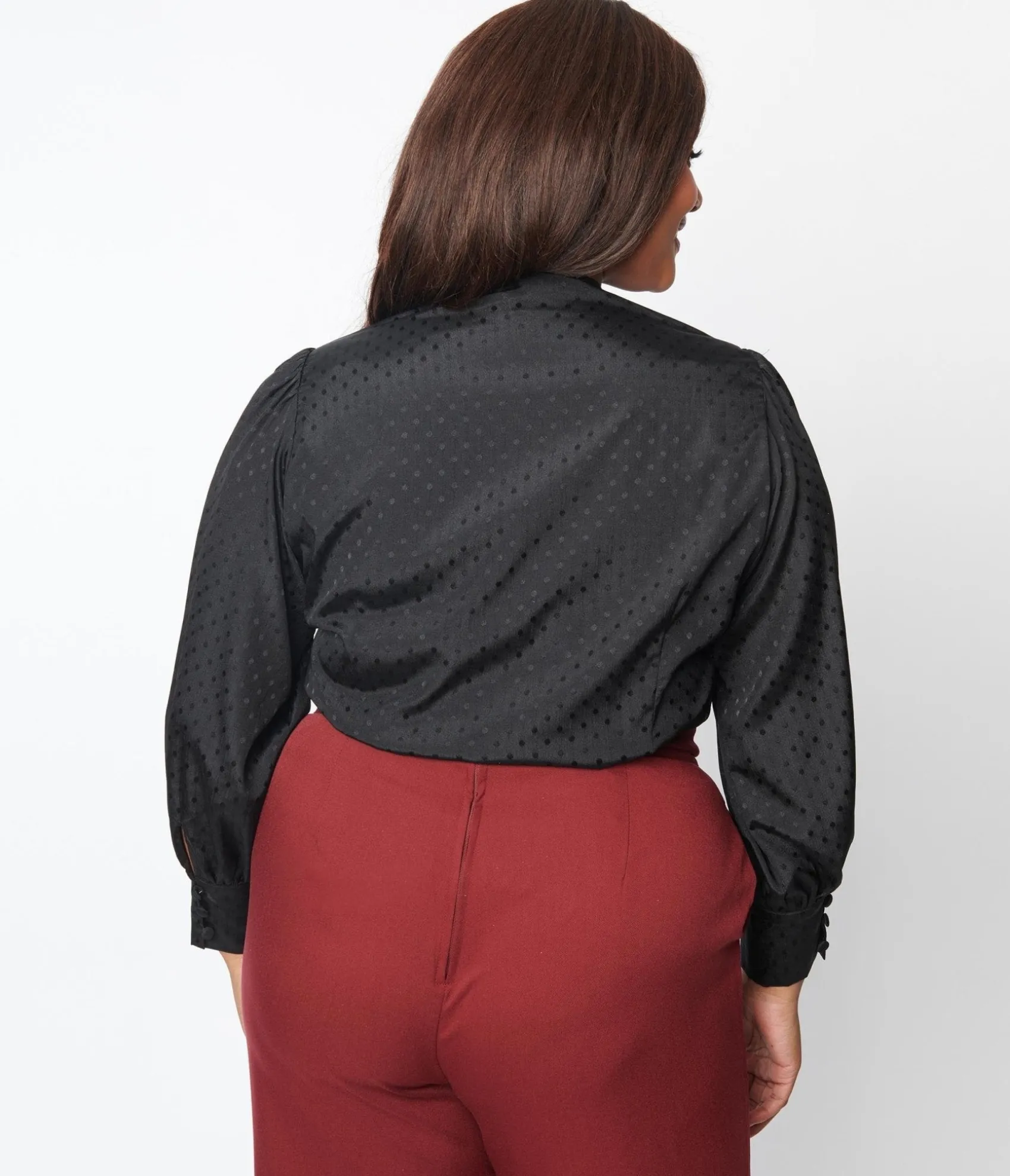 Unique Vintage Plus Size Black Satin Polka Dot Gwen Blouse New