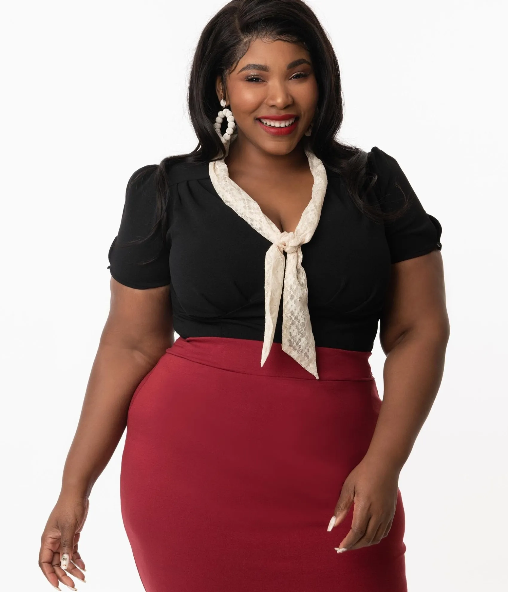 Unique Vintage Plus Size Black Shari Top Hot