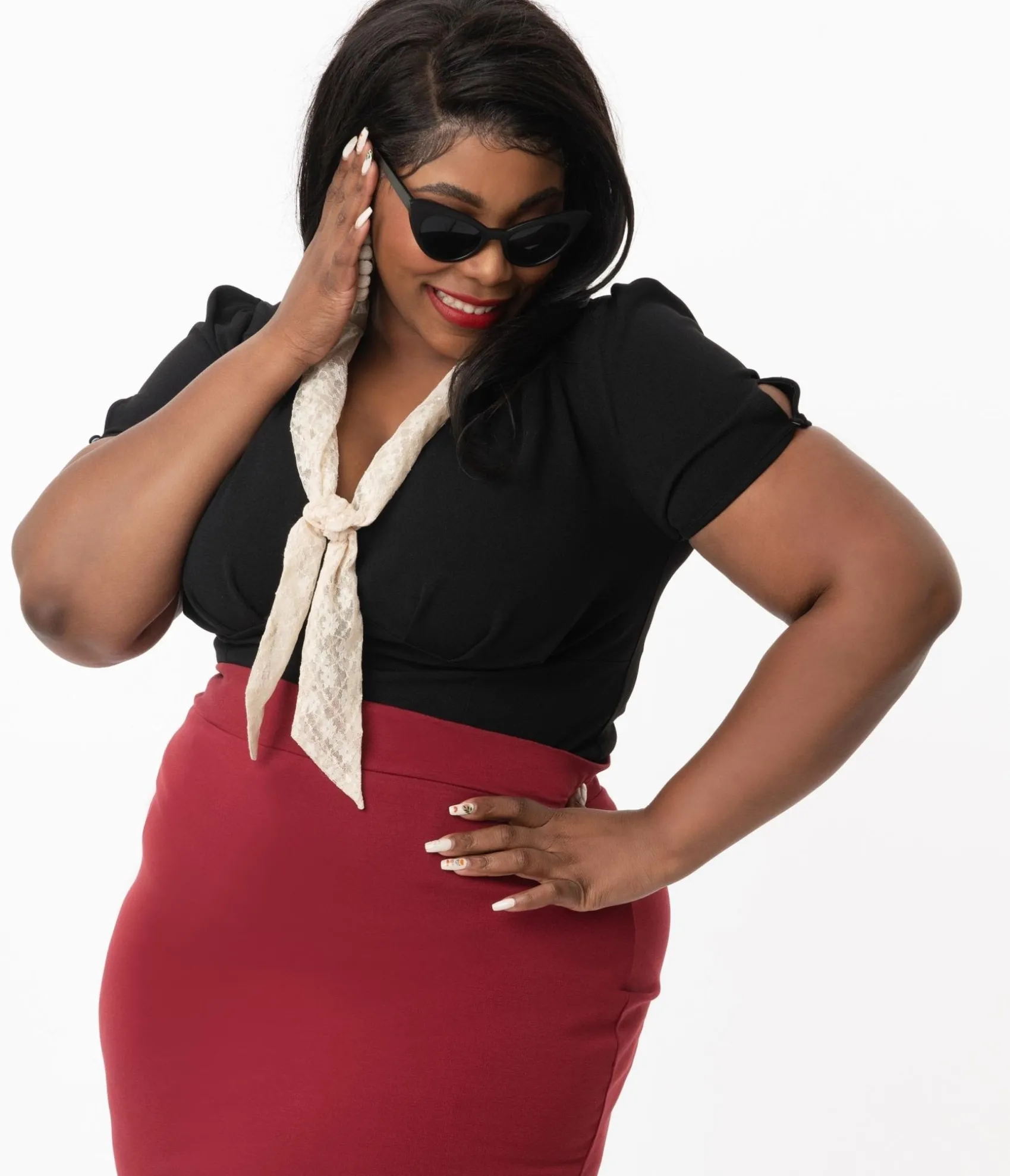 Unique Vintage Plus Size Black Shari Top Hot