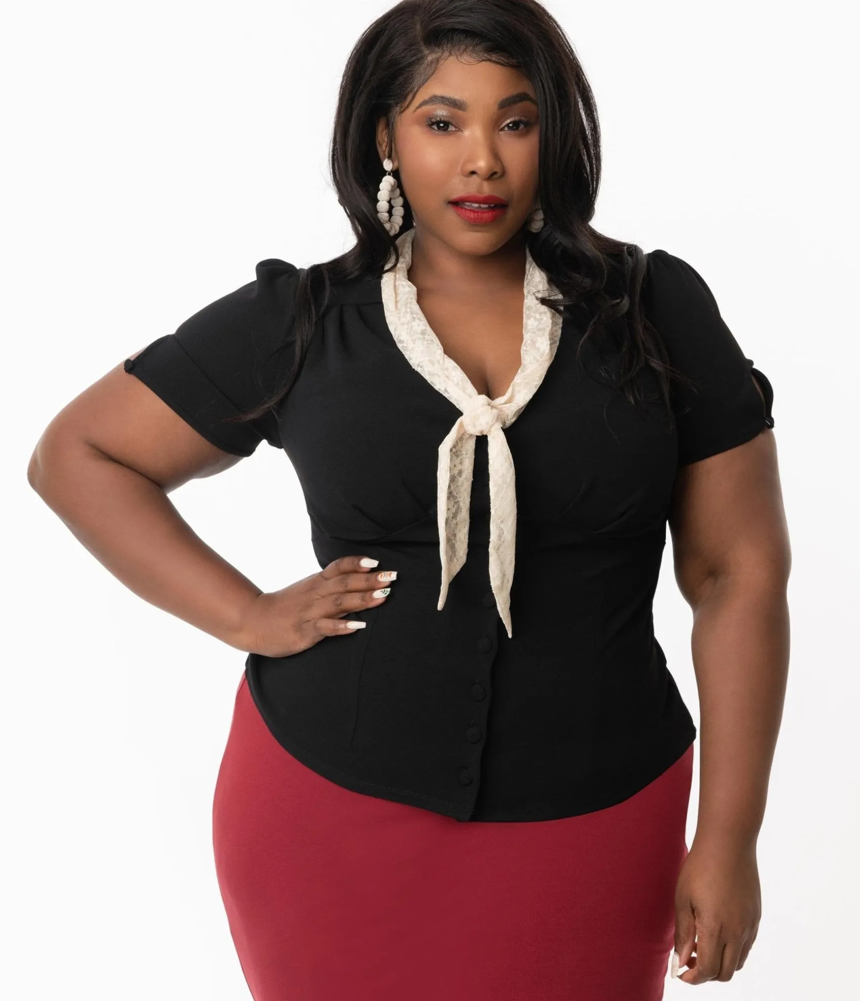 Unique Vintage Plus Size Black Shari Top Hot