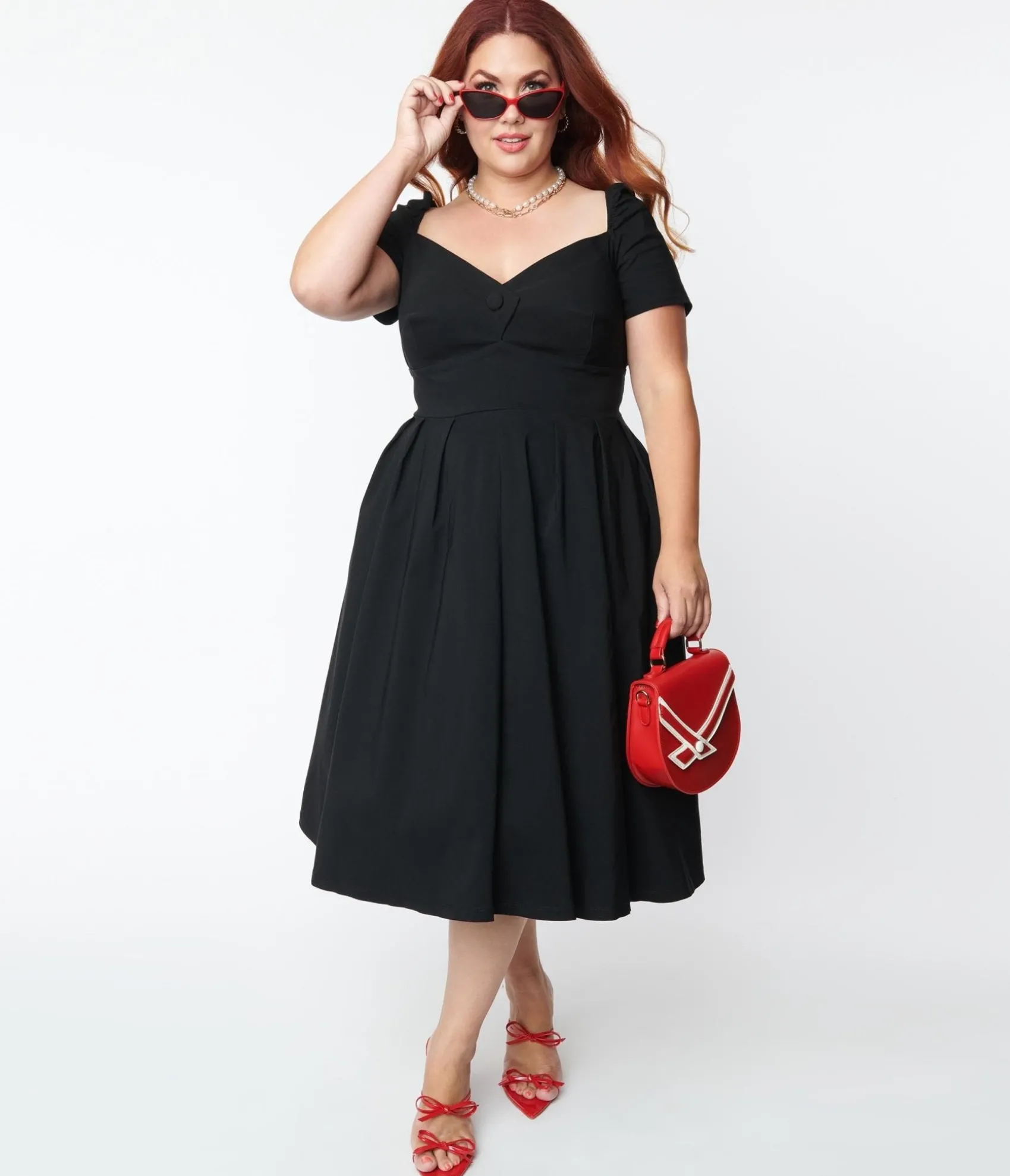 Unique Vintage Plus Size Black Sweetheart Midge Swing Dress Cheap