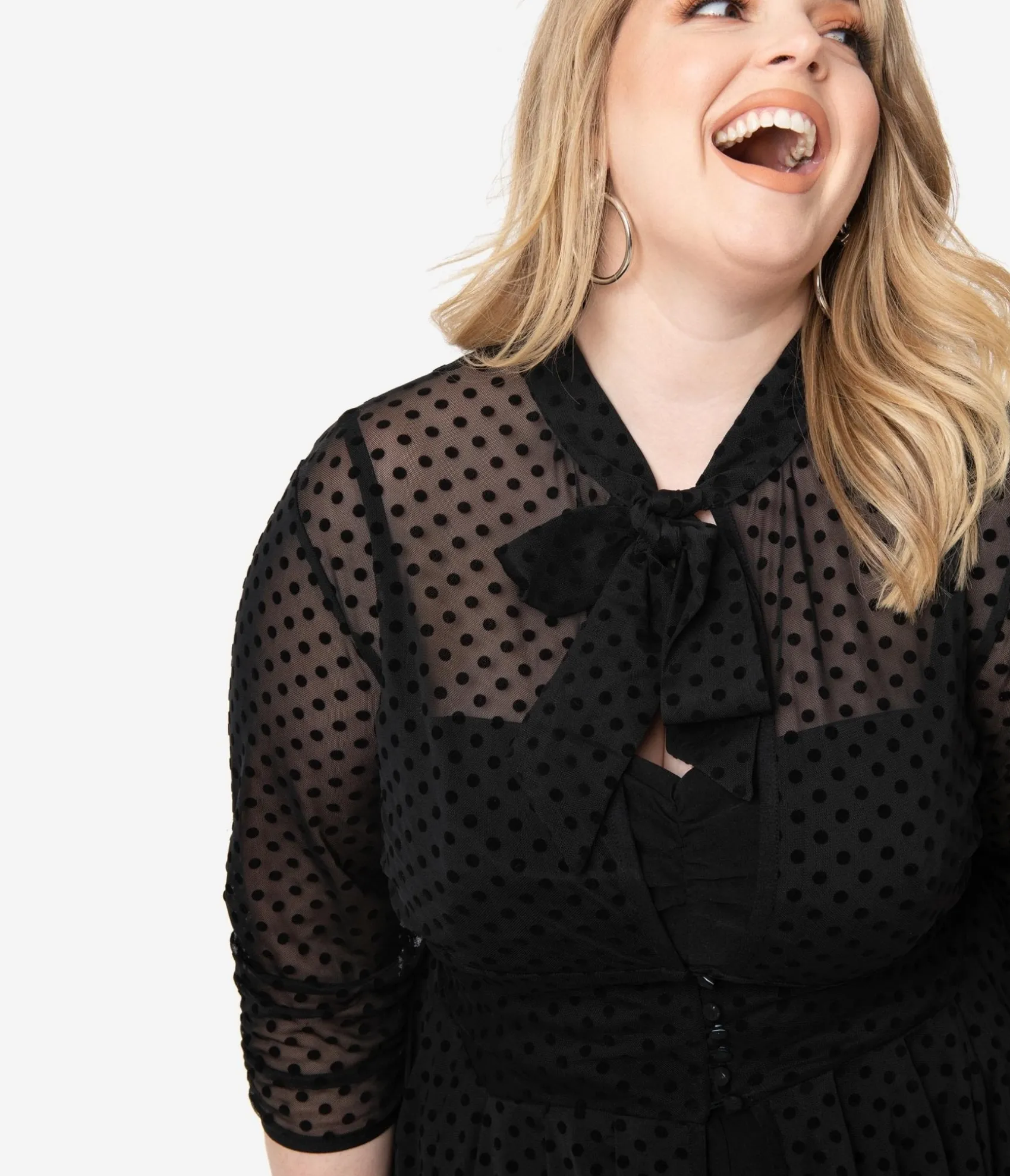 Unique Vintage Plus Size Black Swiss Dot Starlet Duster Cheap