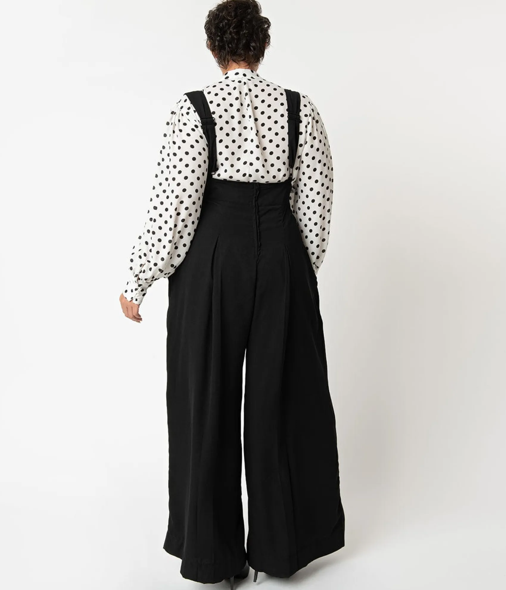 Unique Vintage Plus Size Black Wide Leg Rochelle Suspender Pants Flash Sale