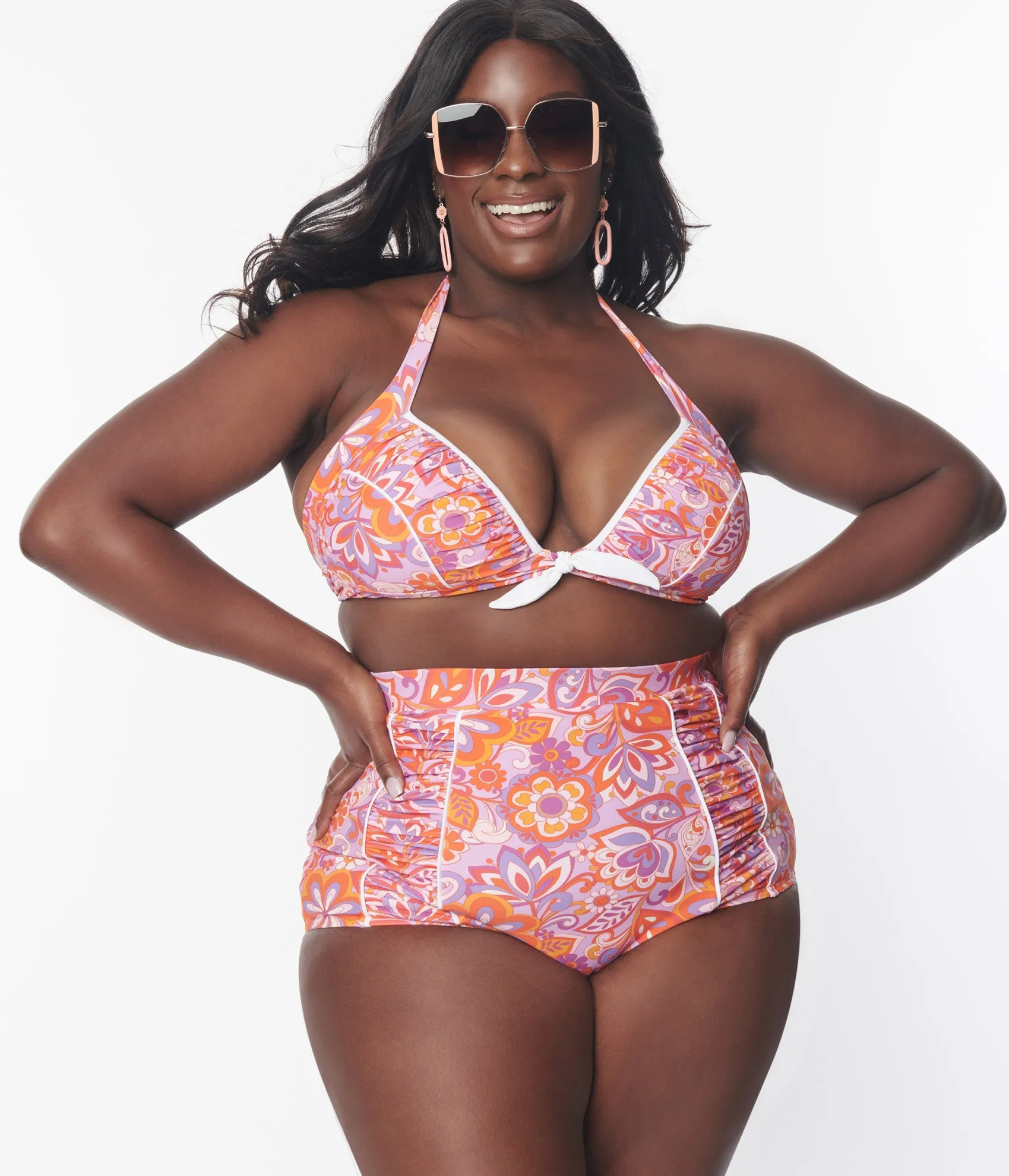 Unique Vintage Plus Size Bohemian Floral Ruched Swim Bottom Fashion