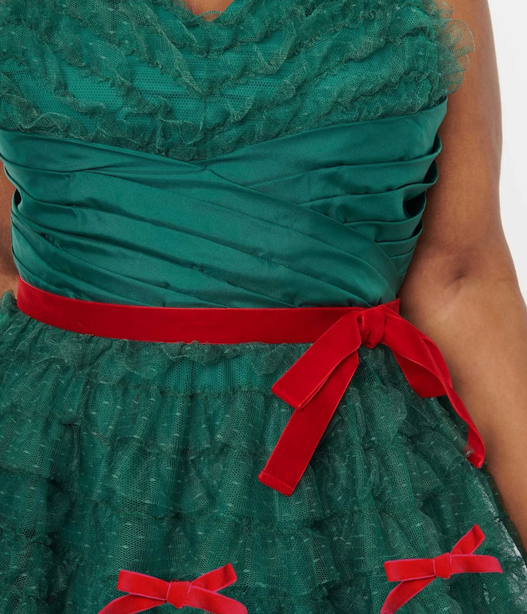 Unique Vintage Plus Size Emerald Green & Red Ribbon Tulle Cupcake Swing Dress Online