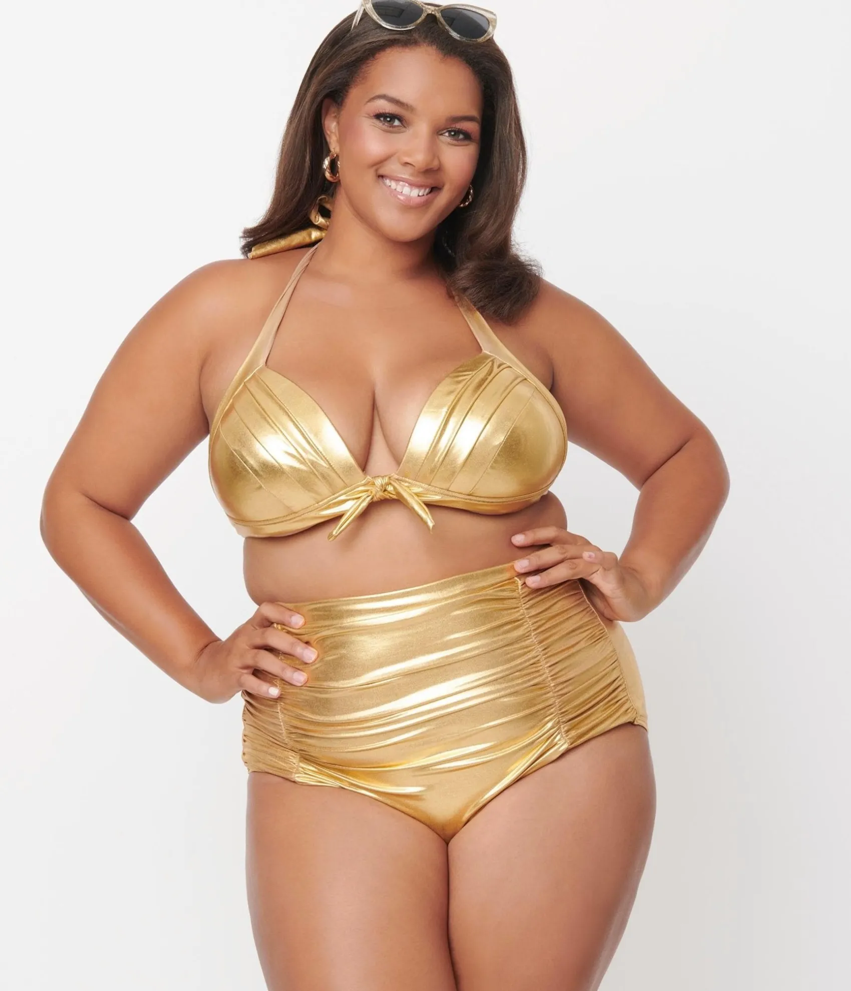 Unique Vintage Plus Size Gold Monroe High Waist Swim Bottom Best