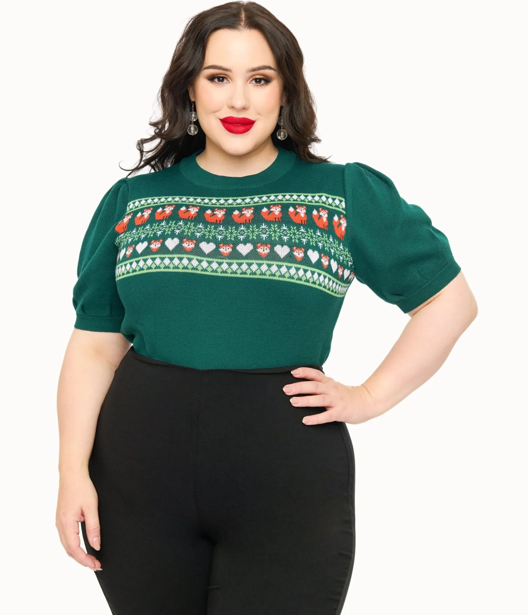 Unique Vintage Plus Size Green Fox Fair Isle Paige Sweater Online