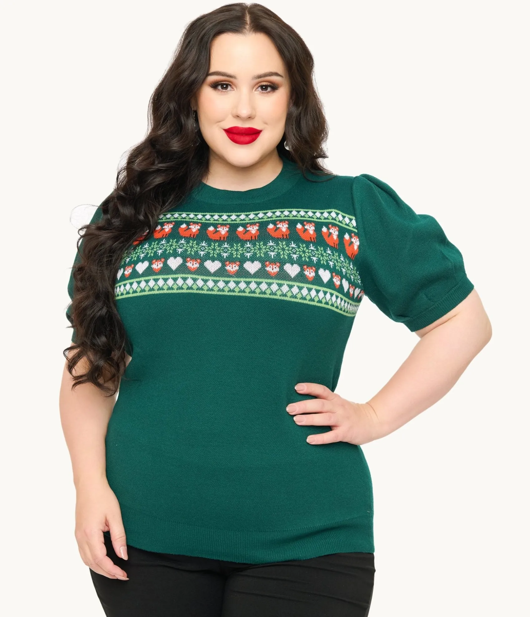 Unique Vintage Plus Size Green Fox Fair Isle Paige Sweater Online