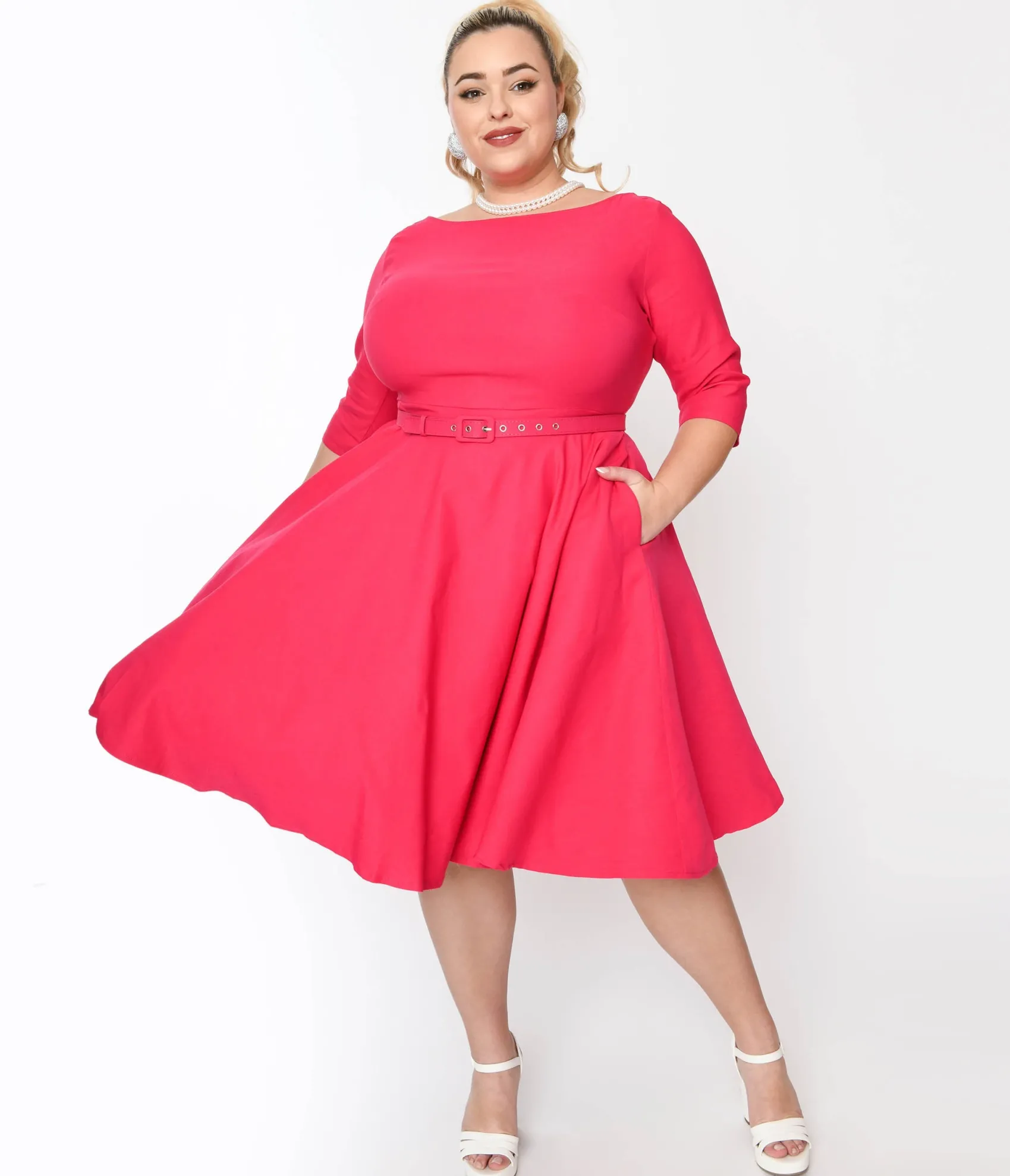 Unique Vintage Plus Size Hot Pink Devon Swing Dress Clearance