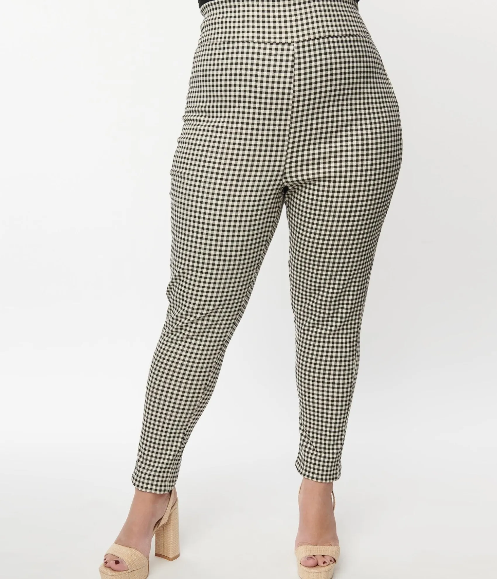 Unique Vintage Plus Size Ivory & Black Gingham Rizzo Cigarette Pants Hot