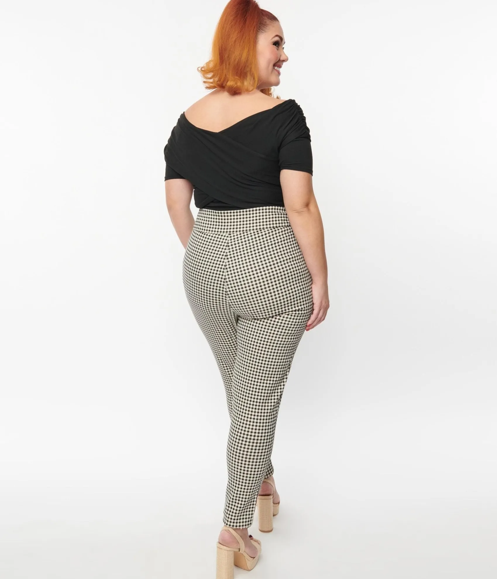 Unique Vintage Plus Size Ivory & Black Gingham Rizzo Cigarette Pants Hot