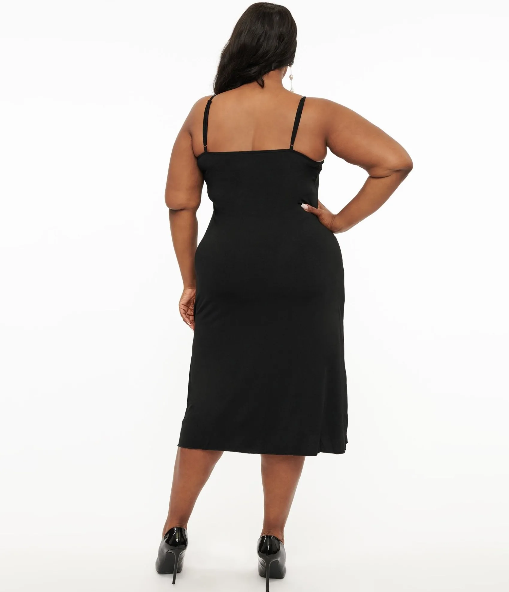 Unique Vintage Plus Size Midi Length Black Stretch Slip Discount