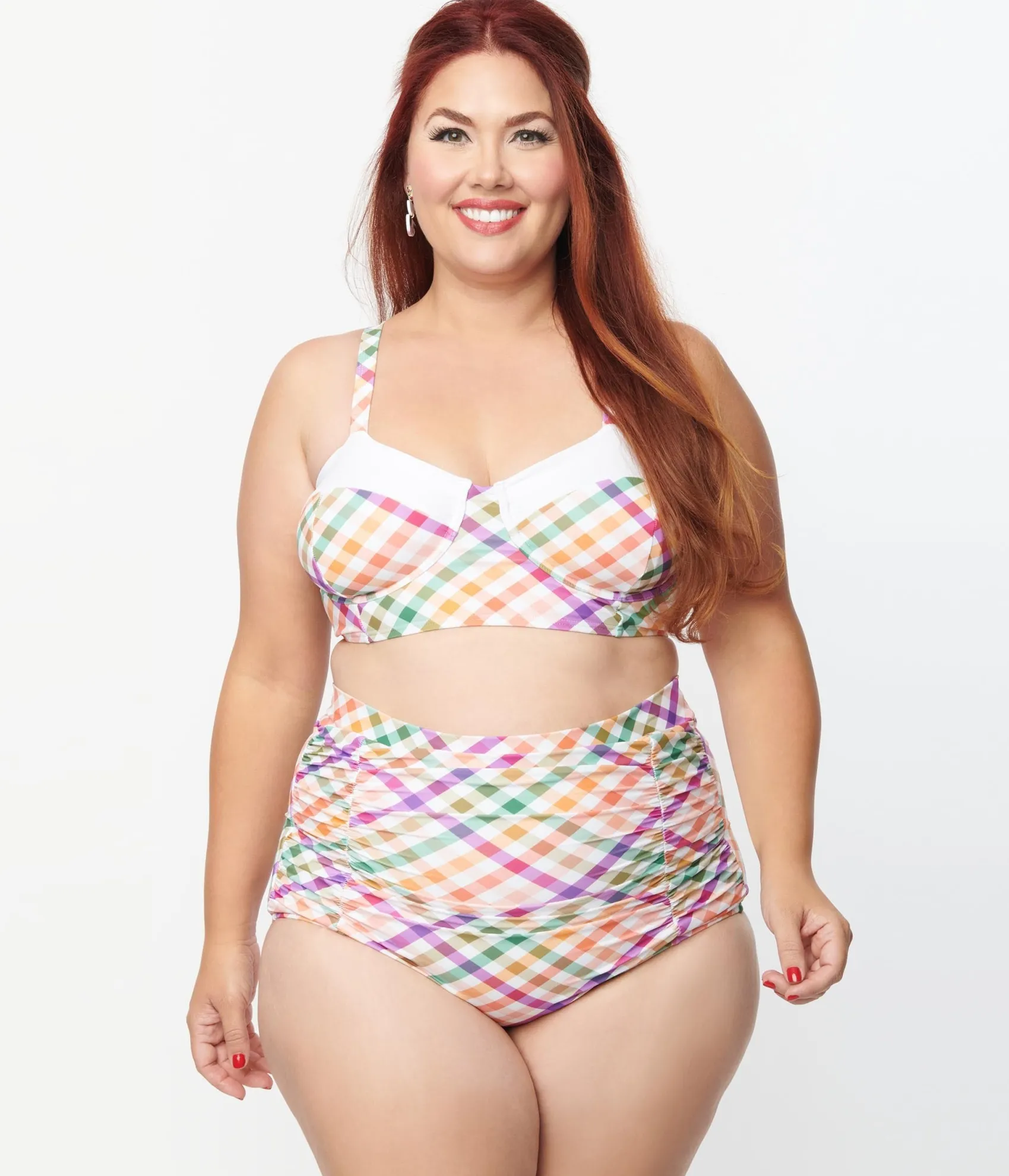 Unique Vintage Plus Size Pastel Madras Gingham Marlene Crop Swim Top Best Sale