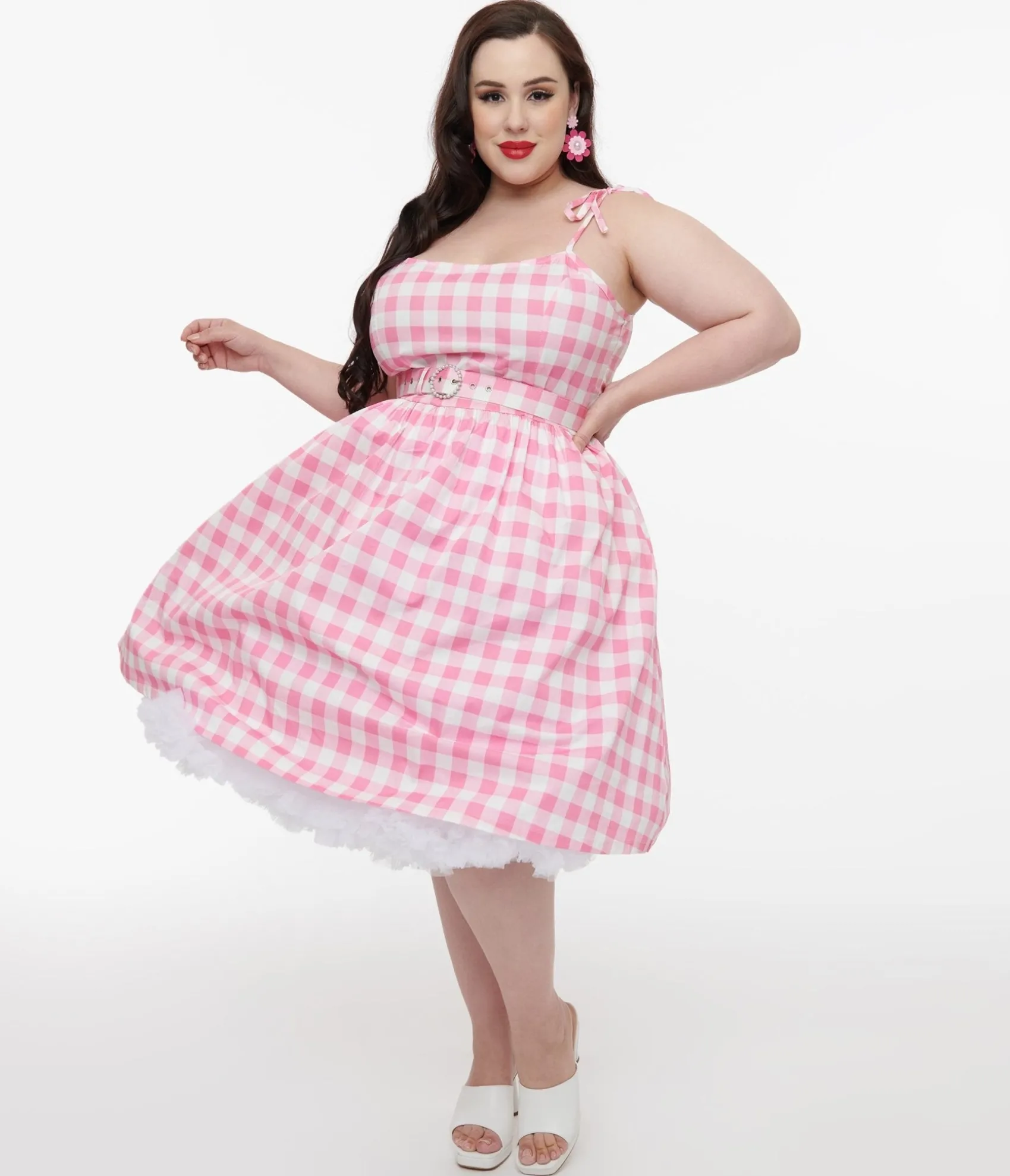 Unique Vintage Plus Size Pink & White Gingham Bobbie Swing Dress Best