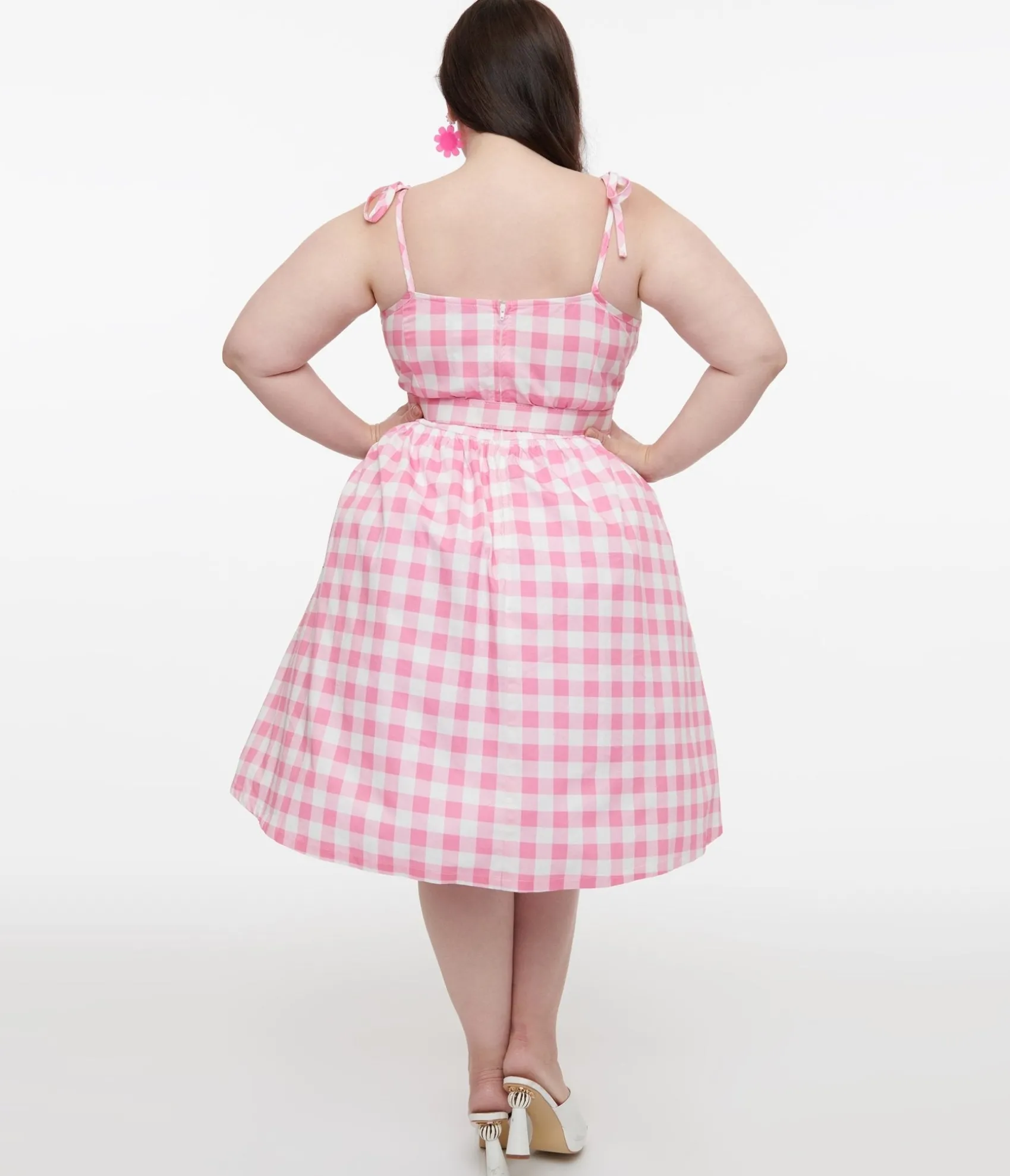 Unique Vintage Plus Size Pink & White Gingham Bobbie Swing Dress Best