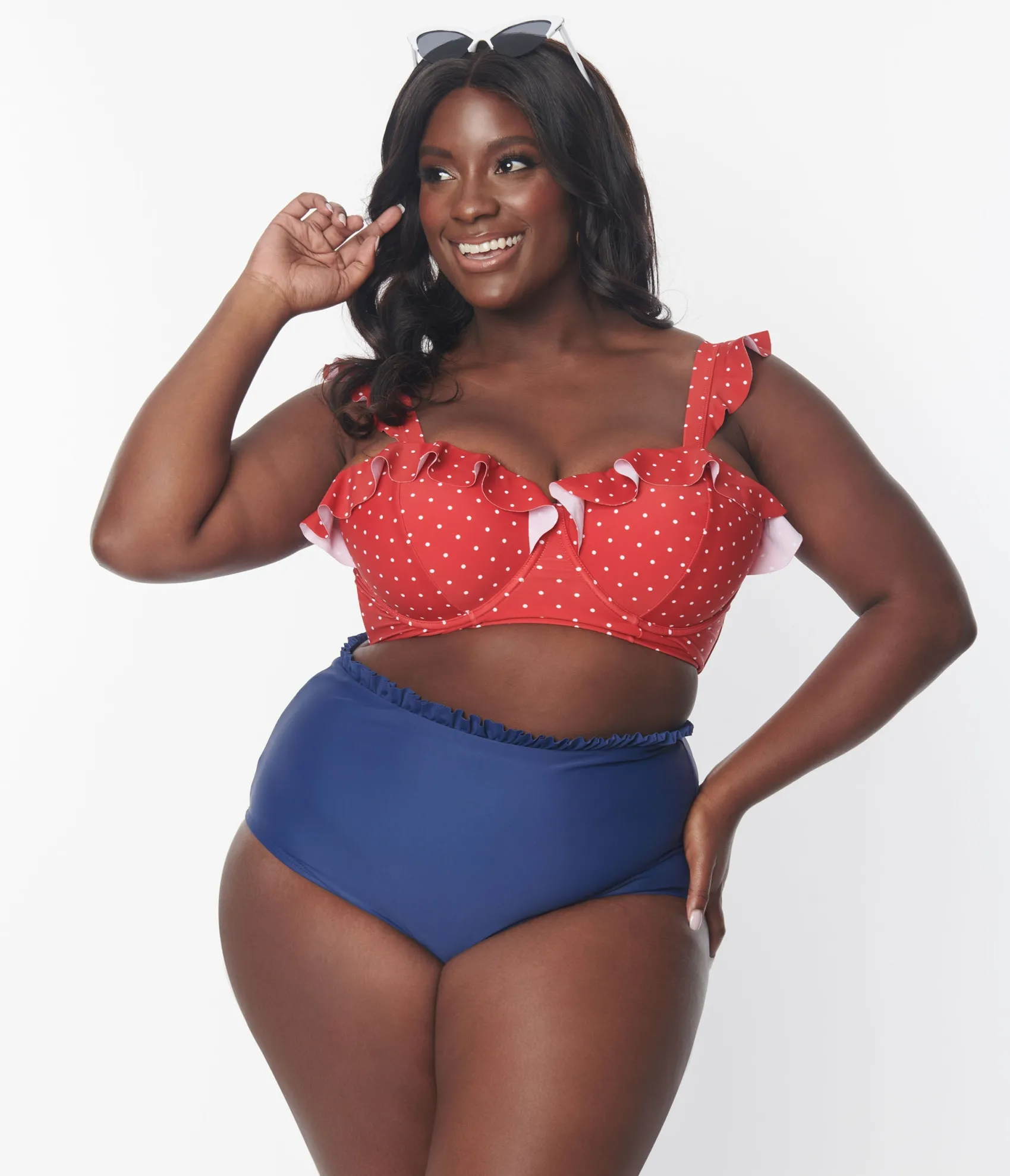 Unique Vintage Plus Size Red & White Pin Dot Southampton Swim Top Outlet