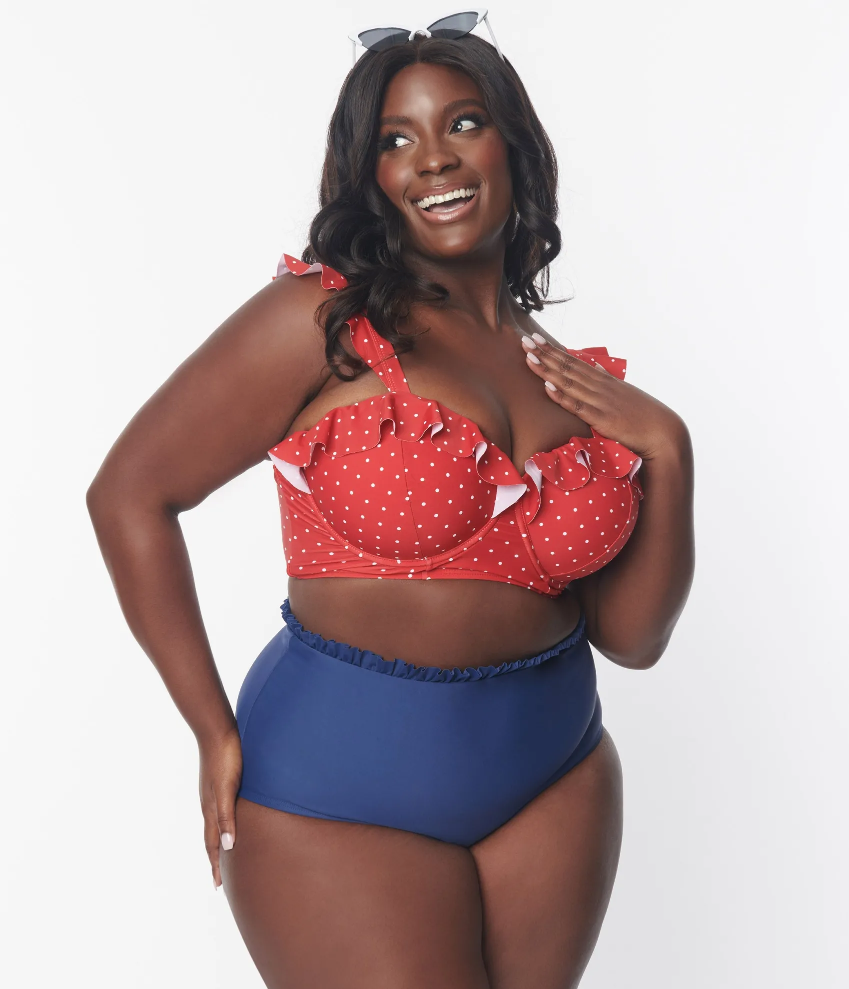 Unique Vintage Plus Size Red & White Pin Dot Southampton Swim Top Outlet